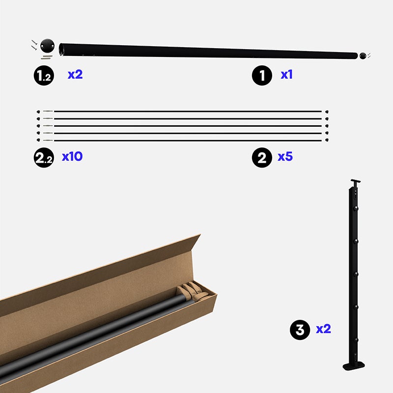 Kit garde-corps aluminium noir 2m pose à plat, Initio KORDO - 4