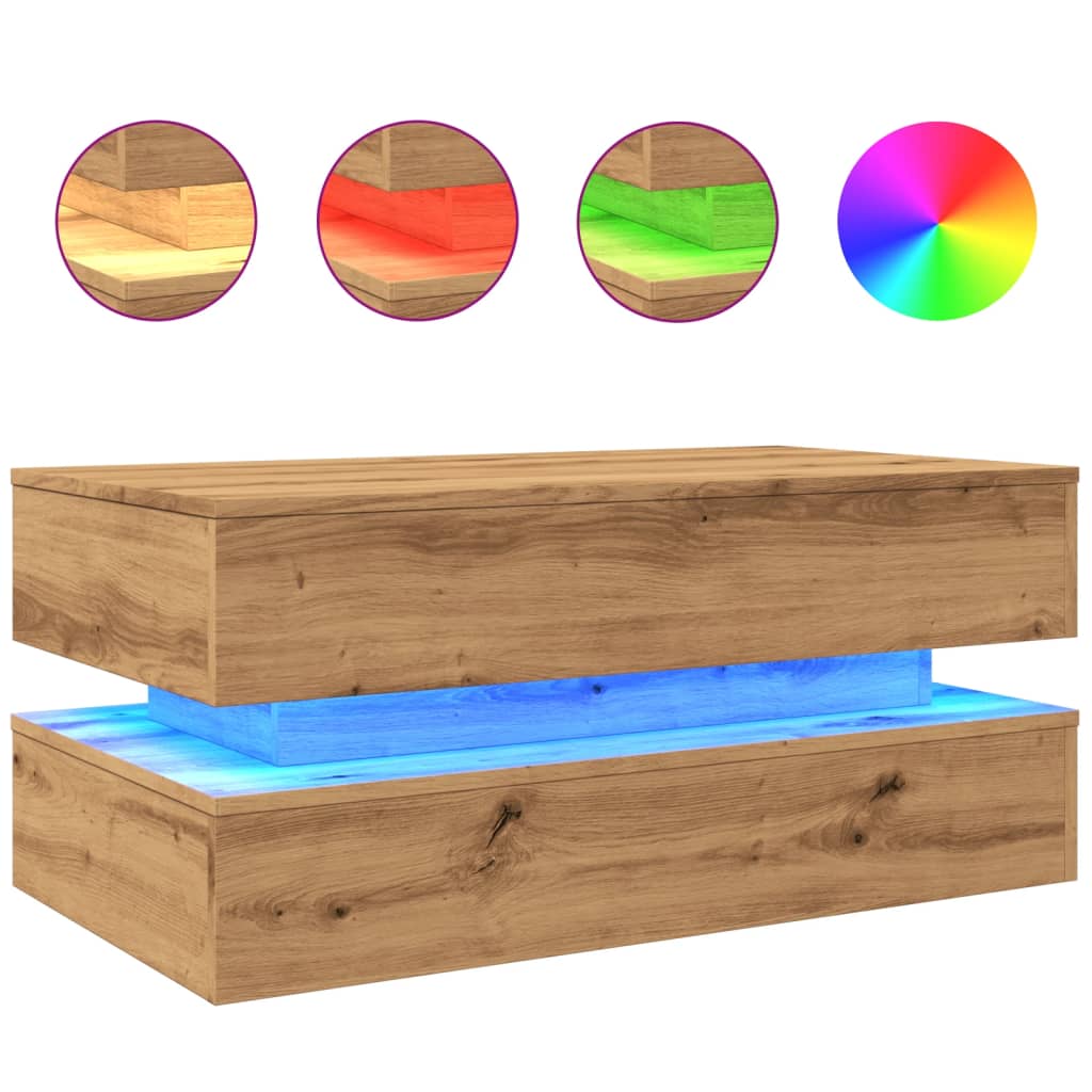 Maison Exclusive - Table basse avec lumières LED chêne artisanal 90x50x40 cm - 2