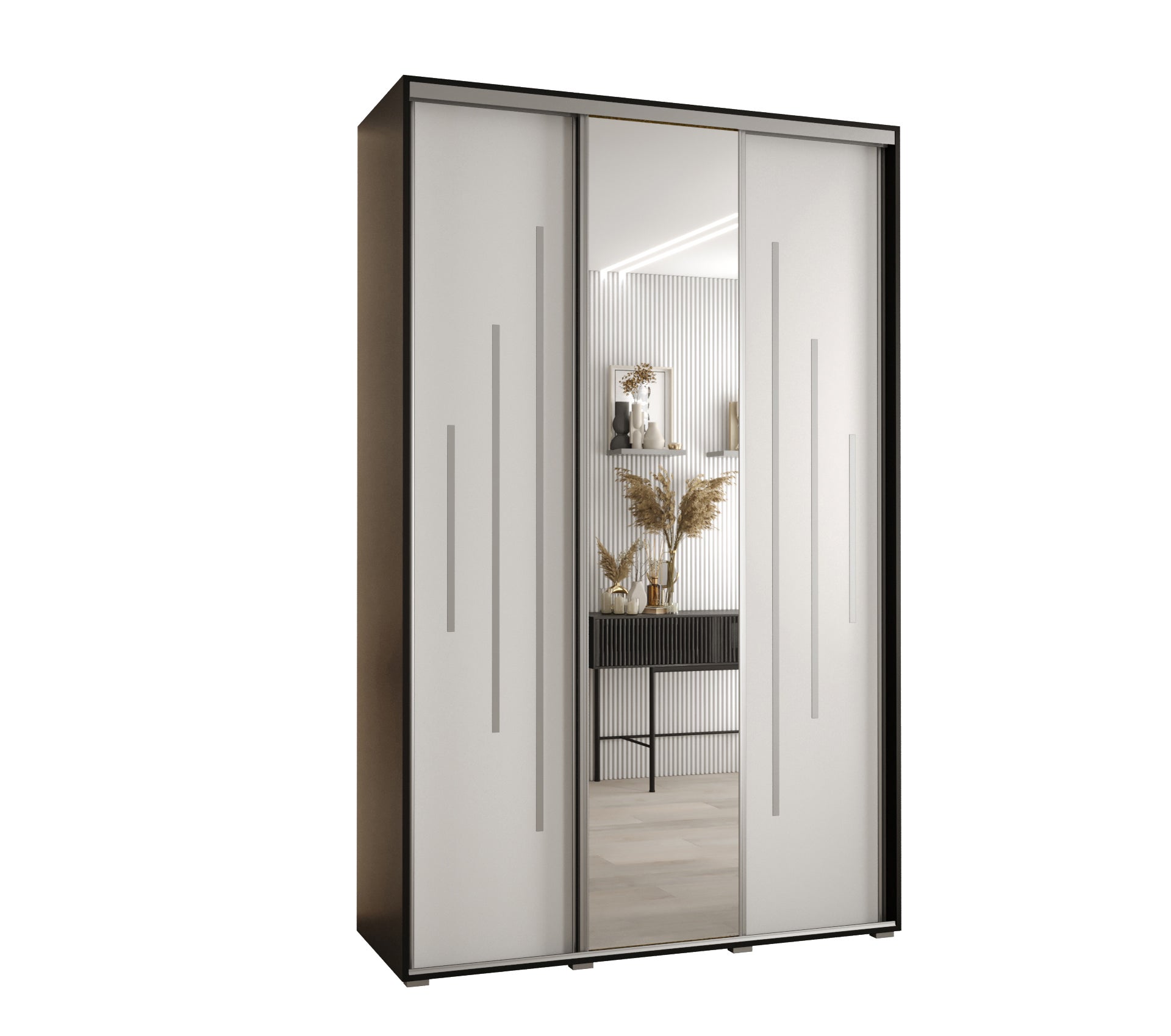 Szafa przesuwna z lustrem wysoka Davos 13 160 x 60 x 235,2 cm czarny + biały + u. srebrny - Abiks Meble
