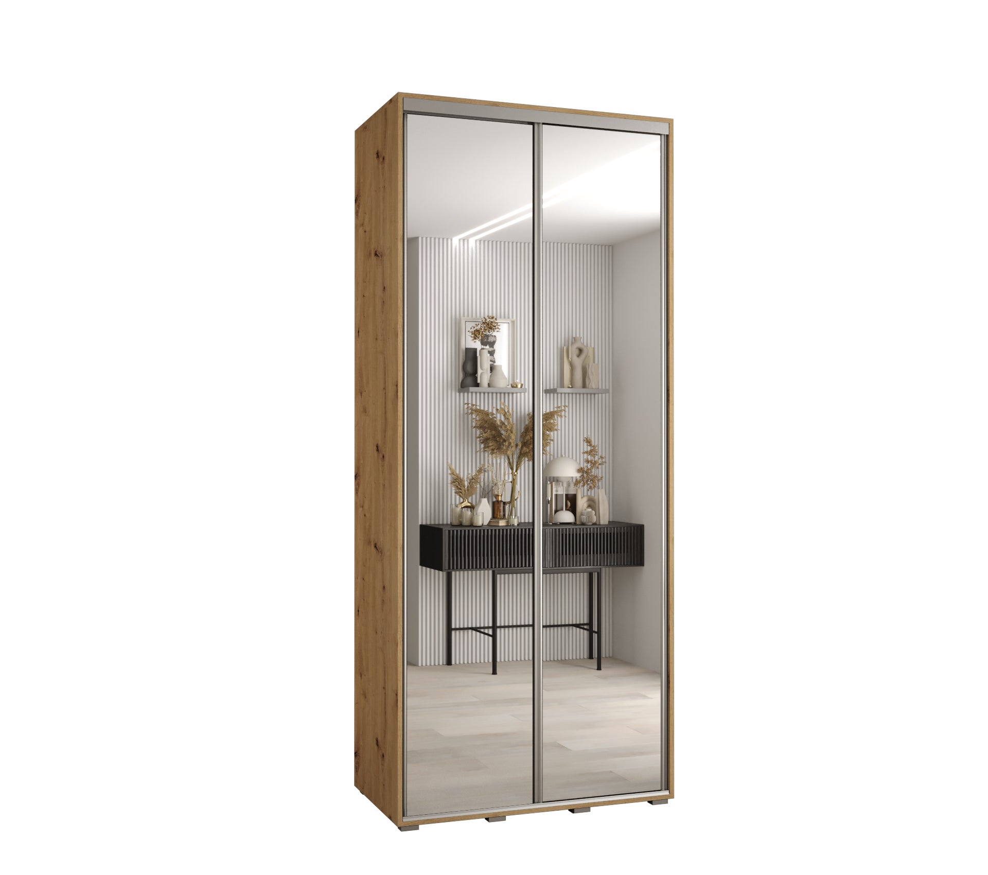 Szafa przesuwna z lustrem wysoka Davos 2 120 x 60 x 235,2 cm artisan + artisan + u. srebrny - Abiks Meble