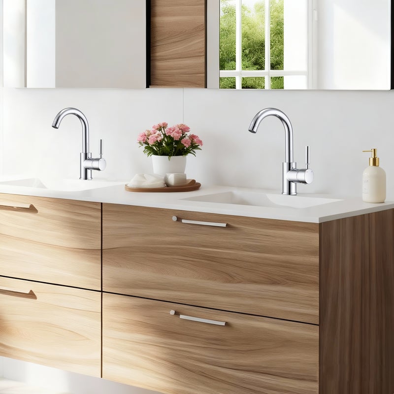 LOVHAUS Bateria Umywalkowa, Obrotowa w 360° Bateria Łazienkowa, 2 Sztuki Baterii Chromowanych Mosiądz do Zlewu z Zimną/Gorącą Wodą