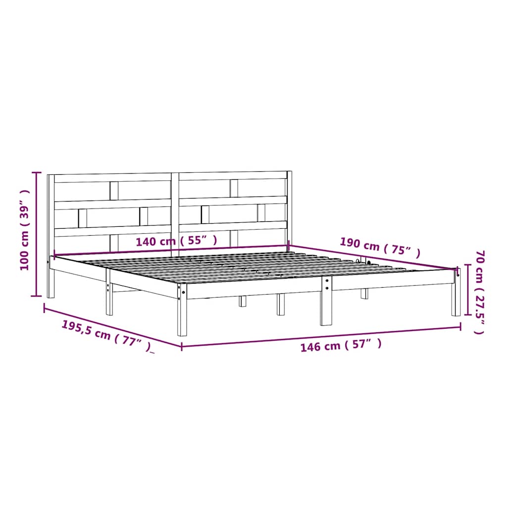 Cadre de lit sans matelas blanc en bois massif 140 x 190 cm - 9