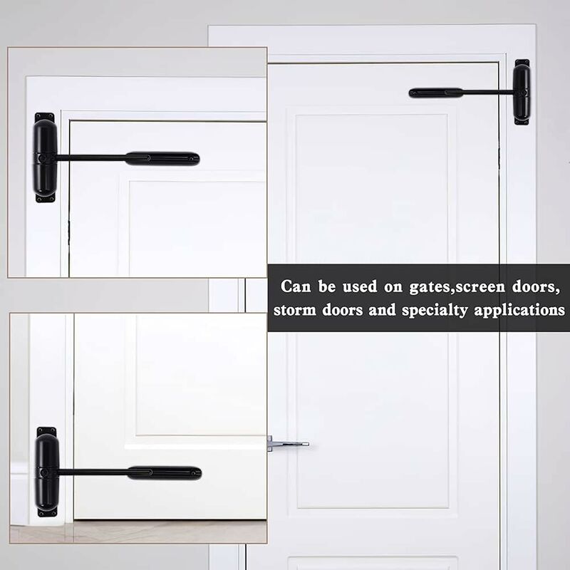 Ferme-porte automatique, ressort de sécurité - Installation facile pour convertir les portes à charnières en portes à fermeture automatique - Noir - 4