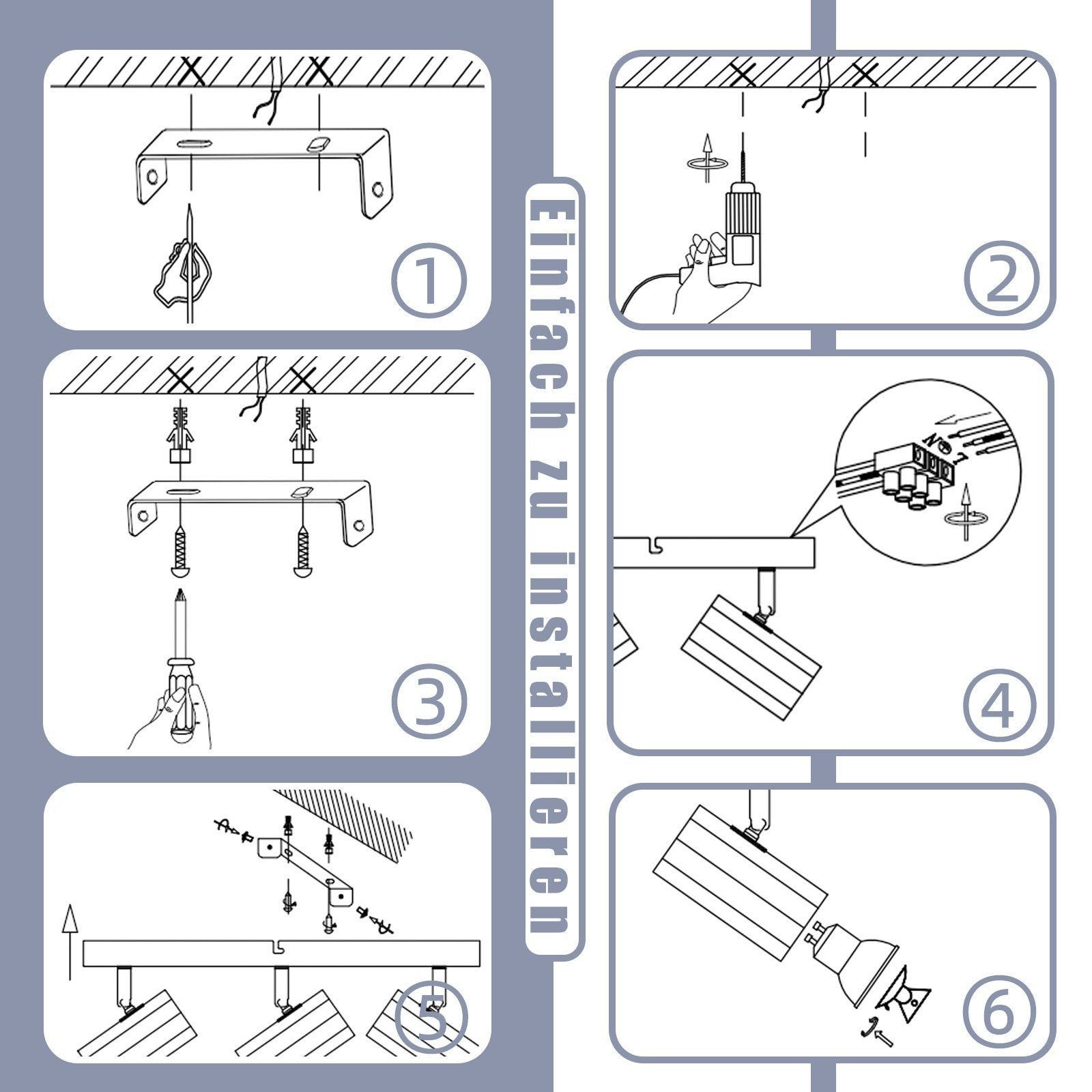 NETTLIFE Plafonnier 3 Spots Métal MAX. 25W GU10 Ampoules Noir Rétro Lampe de Salon Vintage orientable 350° pour cuisine, salle à manger - 8