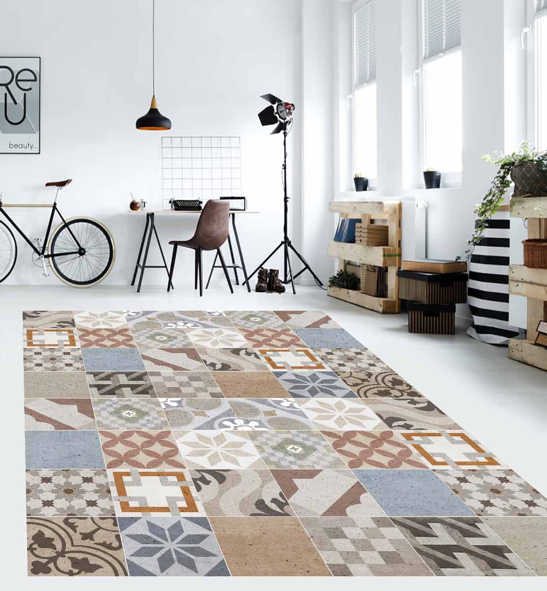 Tapete de vinil Azulejos vintage C 66x100 cm - PVC antiderrapante, vinílico para cozinha ou sala, lavável, estilo hidráulico - 5