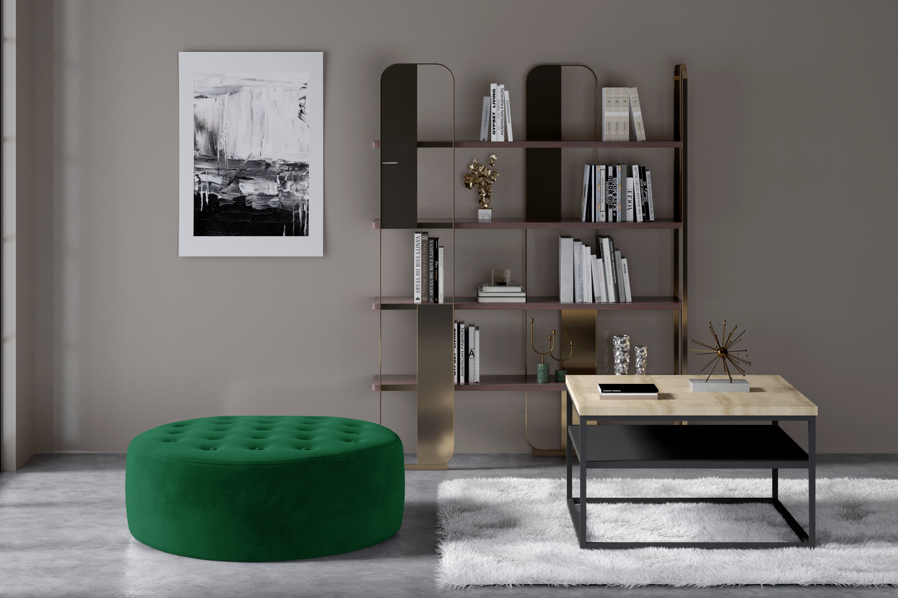 Pouf rond matelassé velours vert Styla 70cm - 2