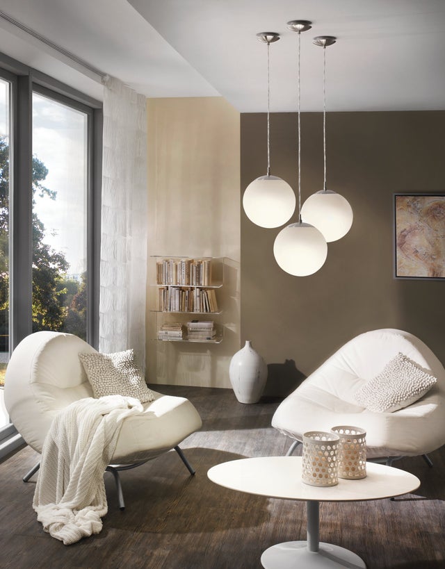 EGLO lampadario Rondo a 1 luce, metallo argentato e vetro bianco opalino, per cucina, sala da pranzo, soggiorno, camera da letto, attacco E27, Ø20 cm