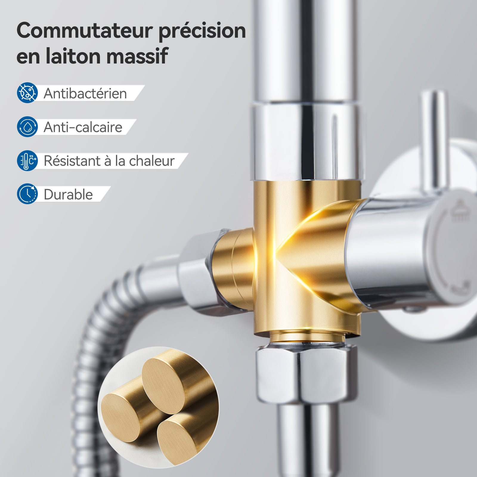 Auralum max Colonne Douche Chromé sans Mitigeur Ensemble Douche avec Douchette,Réglable hauteur avec Tête Douche Ronde 30*30cm,Acier Inoxydable - 3