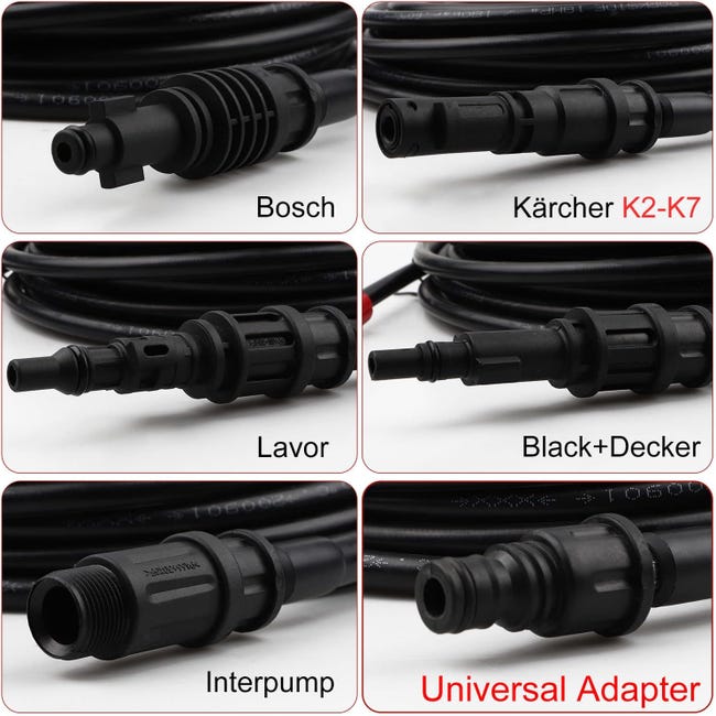 Poweka Tuyau Nettoyage Haute Pression 20M - 180 Bar 60°C Avec 5 Adaptateurs Compatible Kärcher, Lavor, Bosch