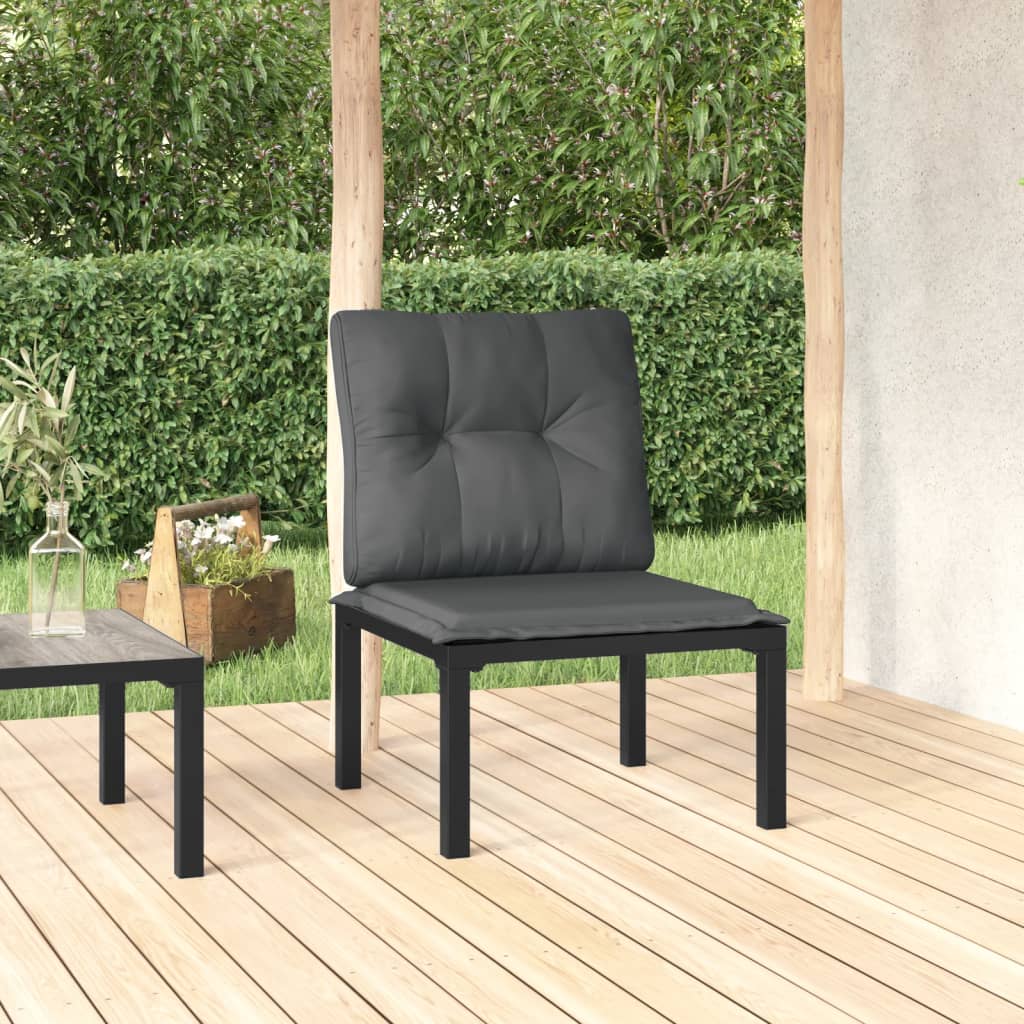 Silla de jardín con cojines de resina trenzada negro/gris