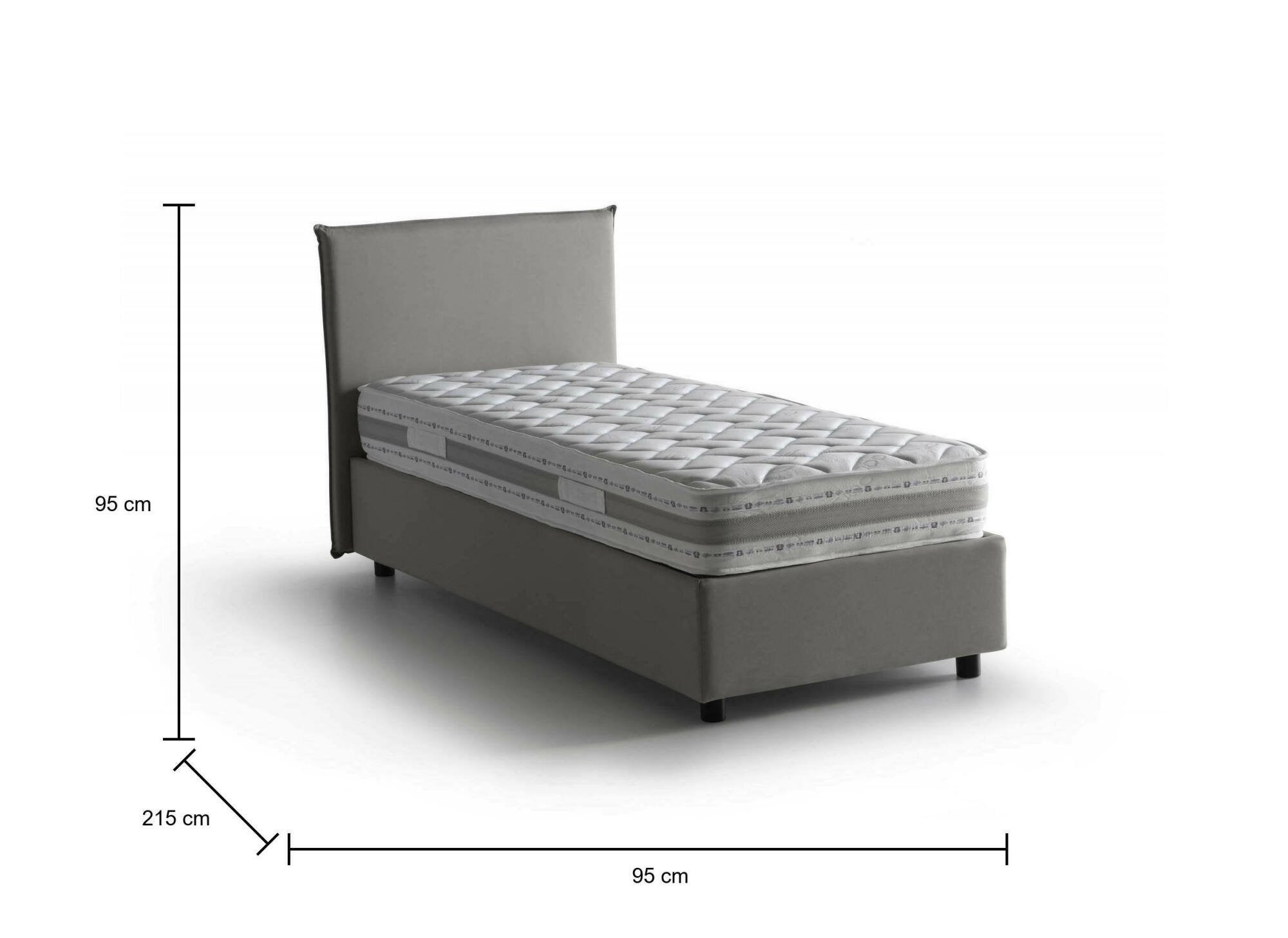 Lit simple Catia, Lit coffre avec revêtement en tissu, 100% Made in Italy, Ouverture frontale, avec matelas 80x200 cm inclus, Gris - 3