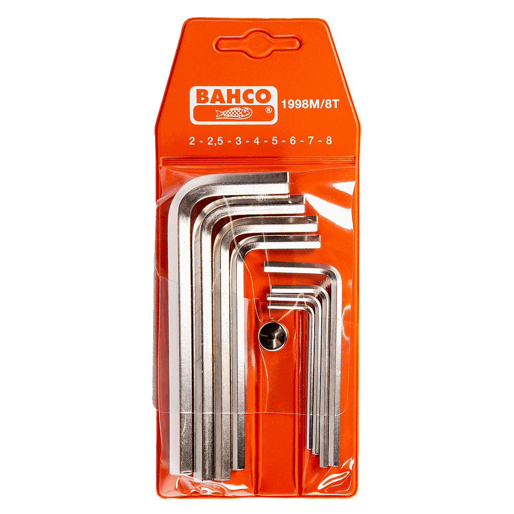 Jeu de 8 clés mâles 6 pans 2 à 8 mm finition nickelée 1998M/8T Bahco ...