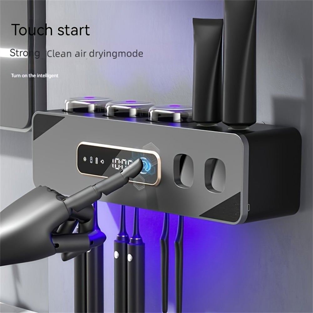 Porte Brosse à Dents Mural avec Désinfectante UV-C et UV-A, LifeBasis Support Brosse a Dent avec Stérilisateur, Séchage Automatique, Batterie Jusqu'à 50 Jours, 2 Fentes