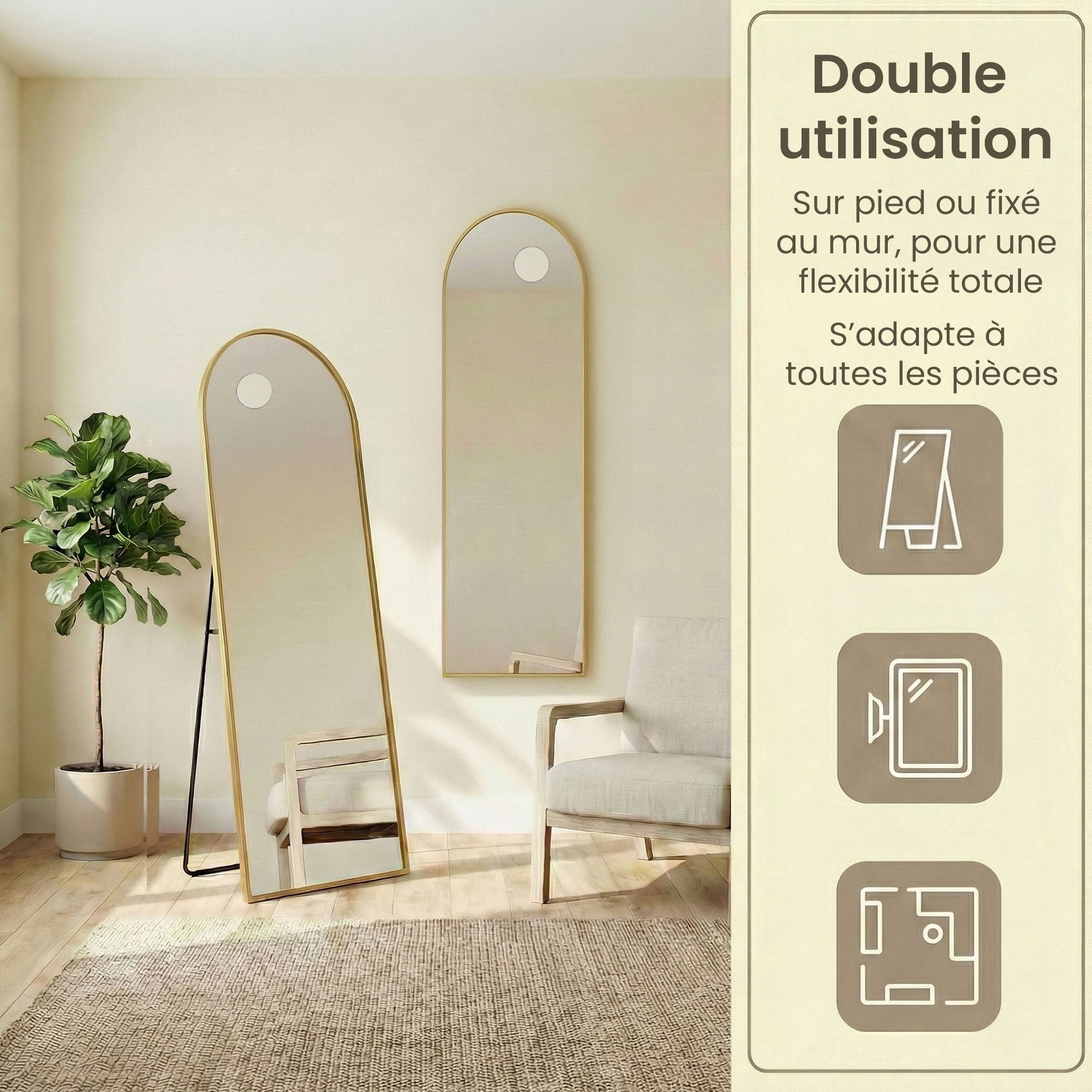 Miroir Intégral, 150 x 40 cm, Miroir Rectangulaire sur Pied, à Poser au Sol, Cadre en Alliage d’Aluminium, Verre Trempé, pour Chambre, Doré Clair - 7