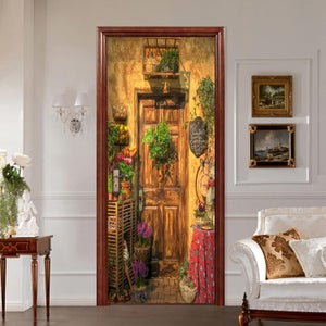 Stickers Porte 3D Feuilles D'Or - Autocollant Mural 77x200 Cm - Effet Luxe Pour Cuisine, Chambre, Salon