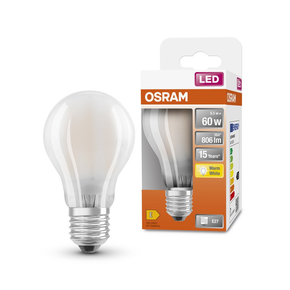 OSRAM Ampoule LED - E27 - Warm White - 2700 K - 7 W - remplacement pour 60-W-Incandescent bulb - givré - LED Retrofit CLASSIC A - 4