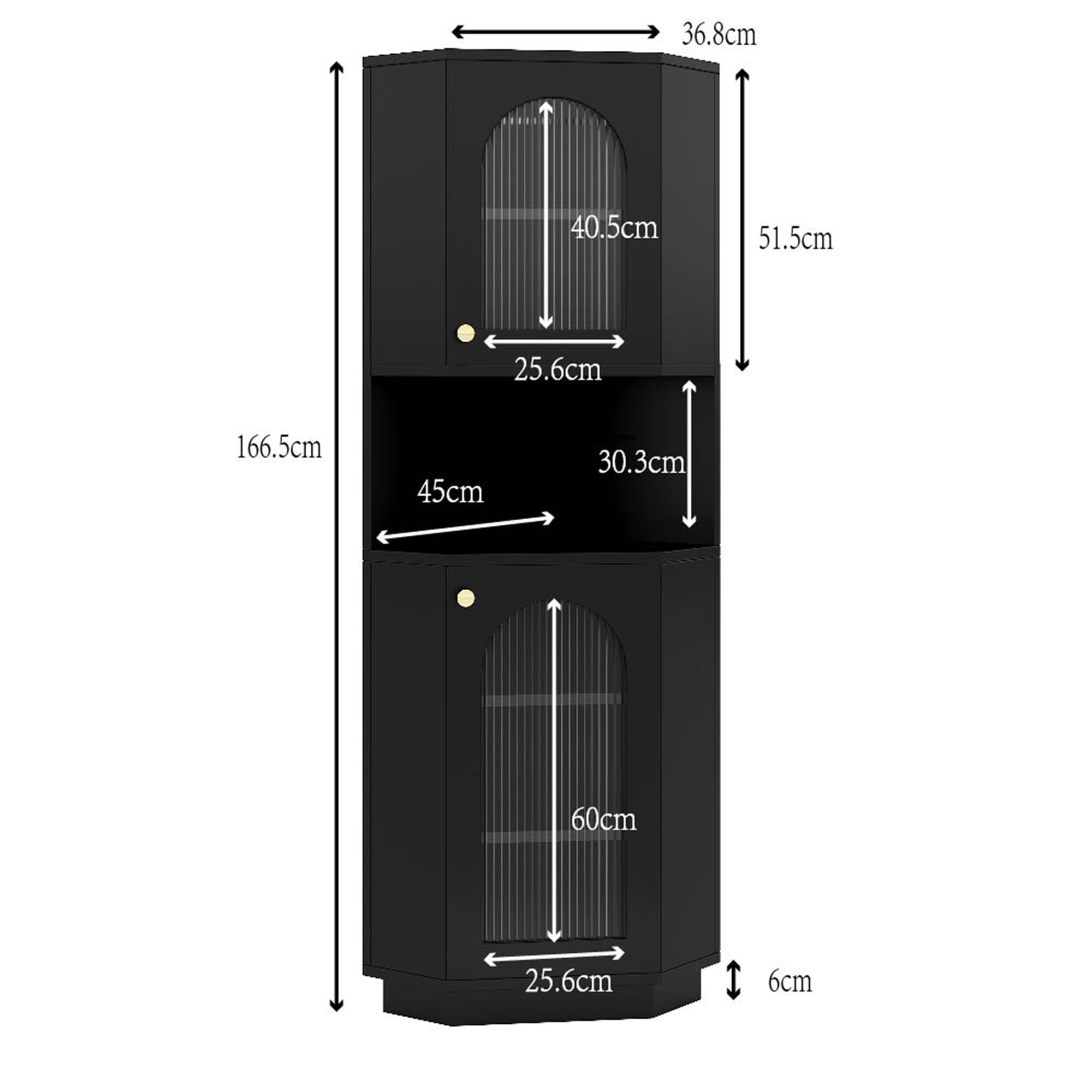 Colonna angolare per bagno - con 2 porte - con LED - scaffali regolabili - Nero - 4