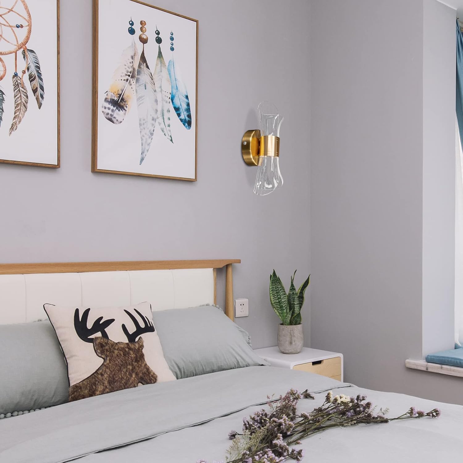 Kreatywna lampa ścienna LED do powieszenia na noc, światło trójkolorowe, złota podstawa, 22*8 cm, klosz akrylowy. - 7