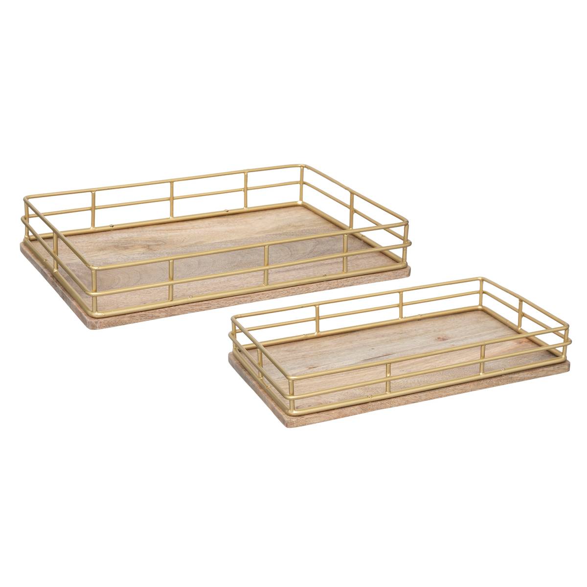 Set De 2 Plateaux Atmosphera Feel - Bois Et Verre Doré - Plateau Miroir Et Vide-poches
