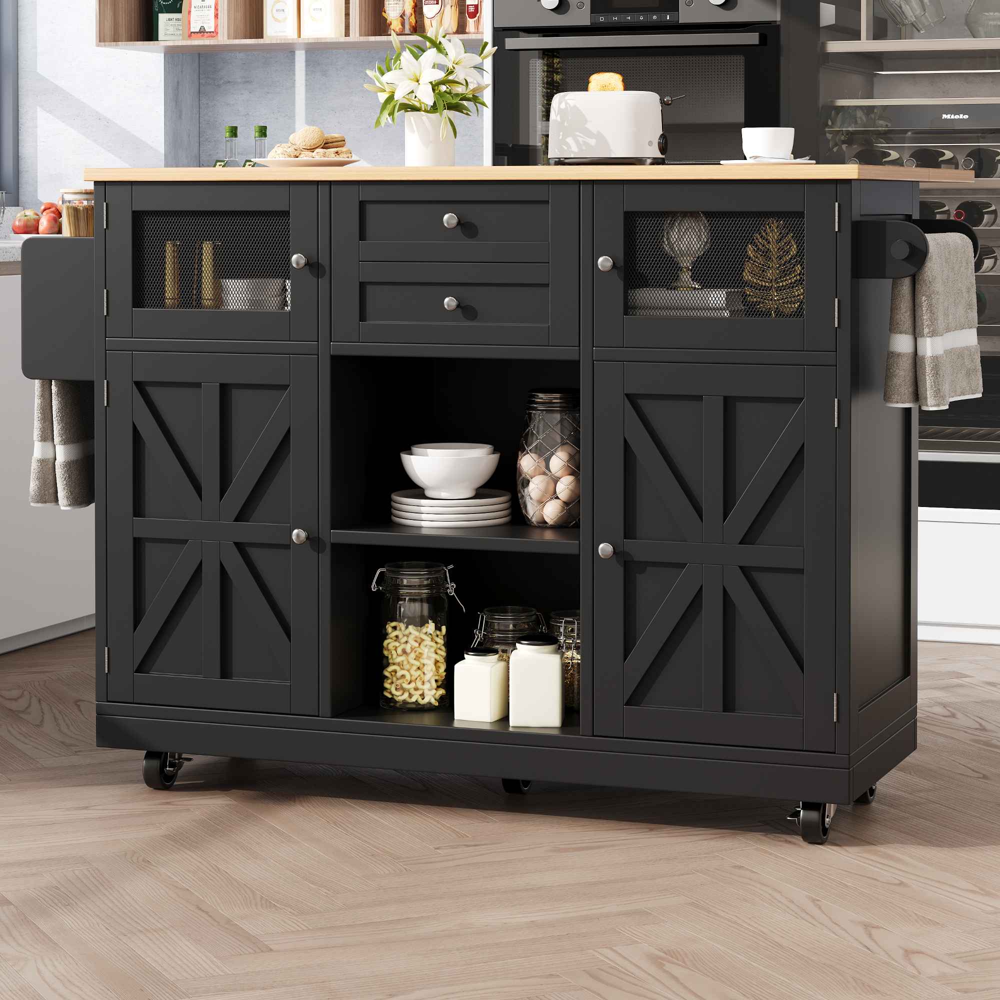 Isola della cucina con ruote, tavolo da pranzo allungabile con piano rimovibile, carrello da portata mobile con ciabatte, funge da credenza o tavolo da bar per cucina e sala da pranzo (bianco Isola della cucina con ruote, tavolo da pranzo allungabile con piano rimovibile, carrello da portata mobile con ciabatte, funge da credenza o tavolo da bar per cucina e sala da pranzo (bianco