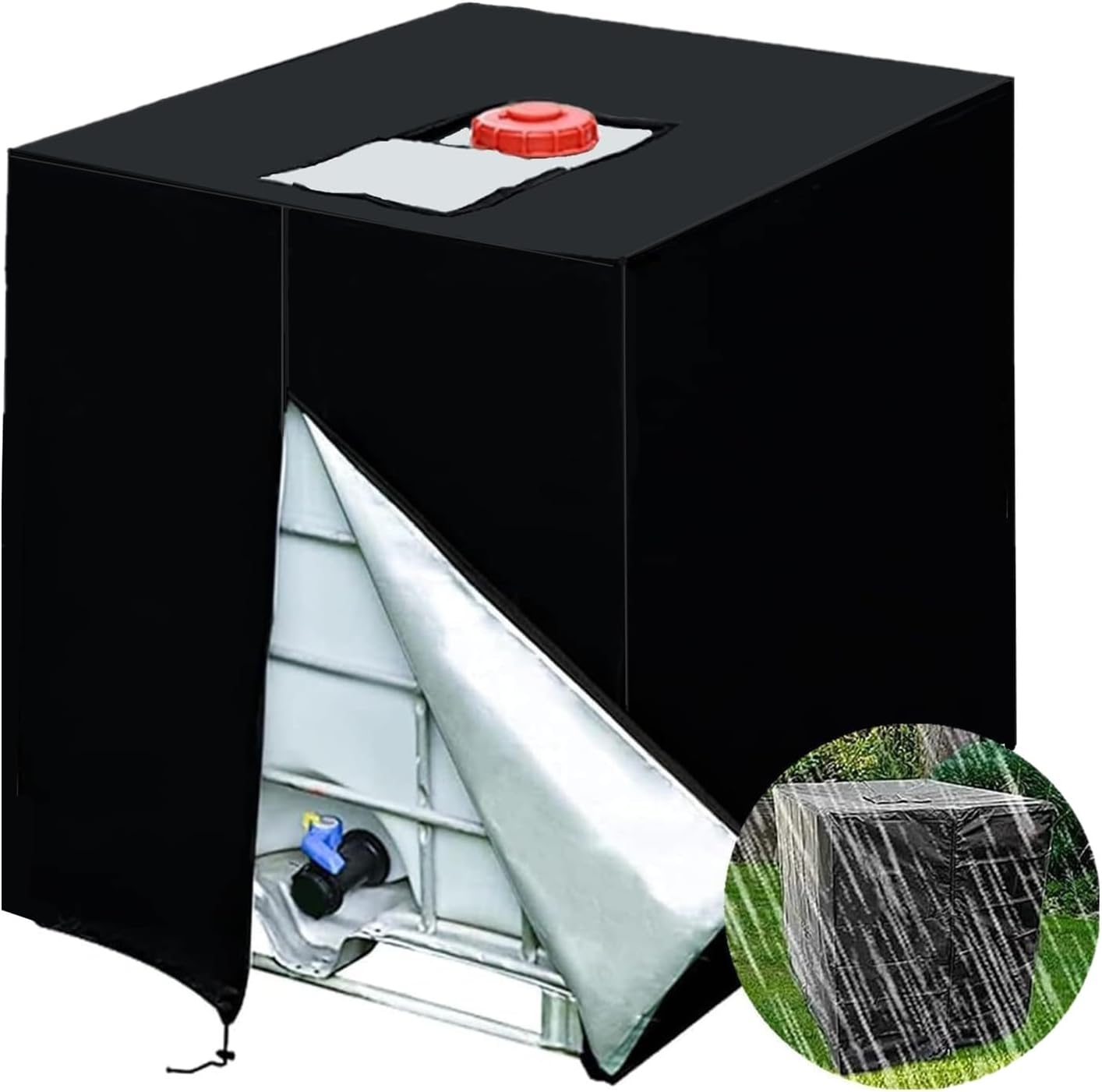 Pokrywa zbiornika 1000 l, osłona przeciwsłoneczna zbiornika na deszczówkę IBC, pyłoszczelna, anty-UV, 116 x 100 x 120 cm, czarna