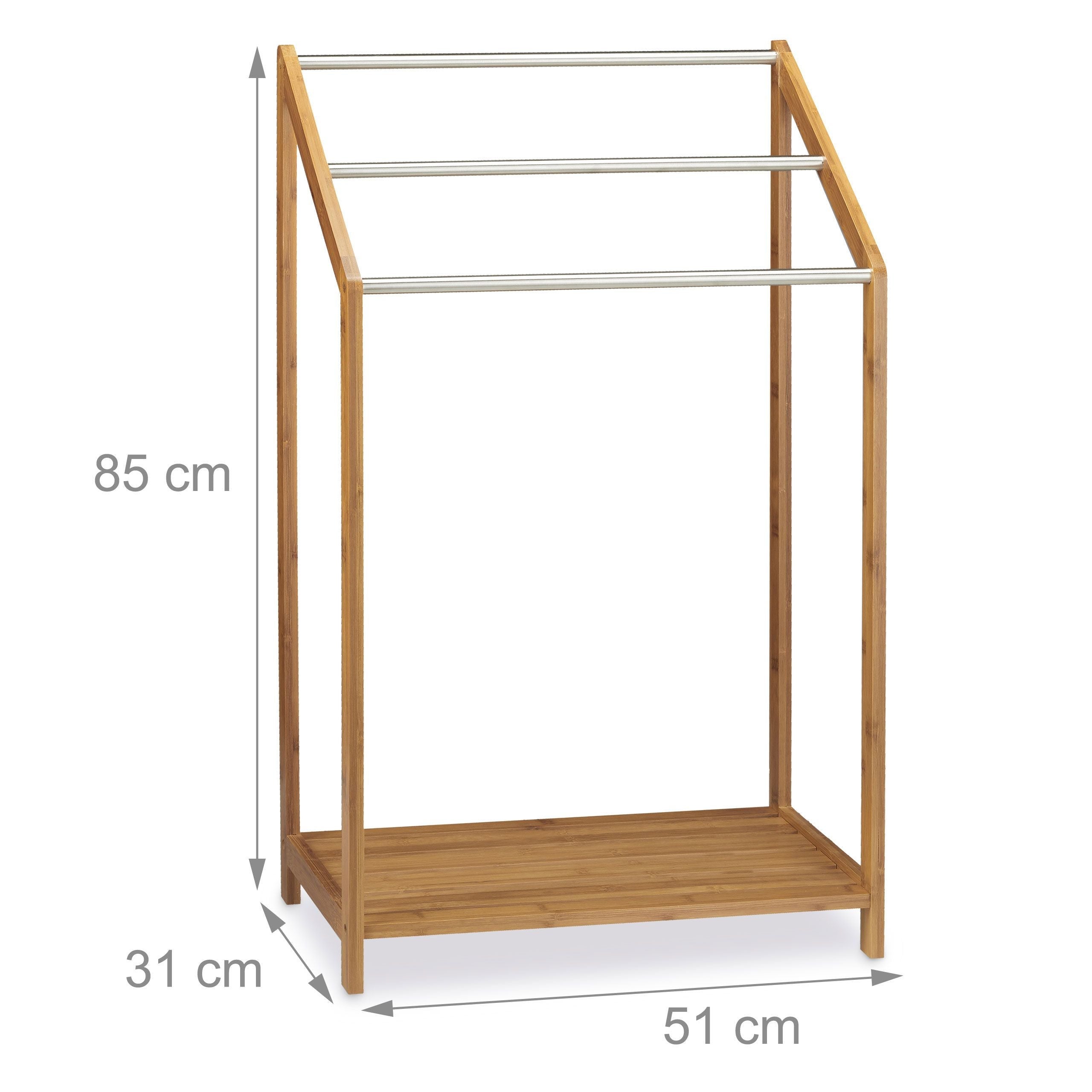 Porte-Serviettes Sur Pied Relaxdays 3 Barres Bambou – Rangement Salle De Bain 103x41x28 Cm, Style Naturel, Sans Perçage