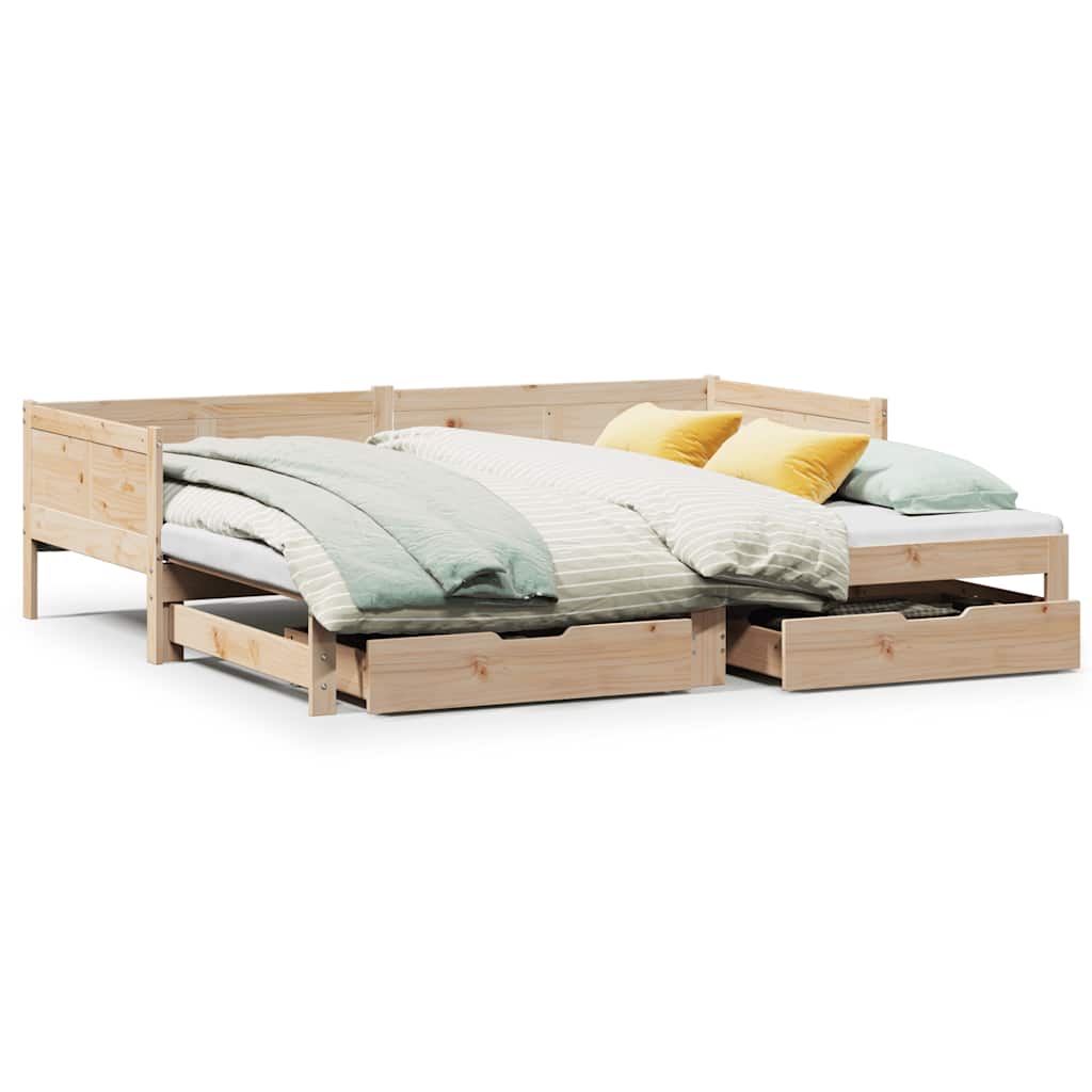 Sofa Rozsuwana Łóżko Drewniane Rama Łóżka z Szufladami Brązowa 80x200 cm