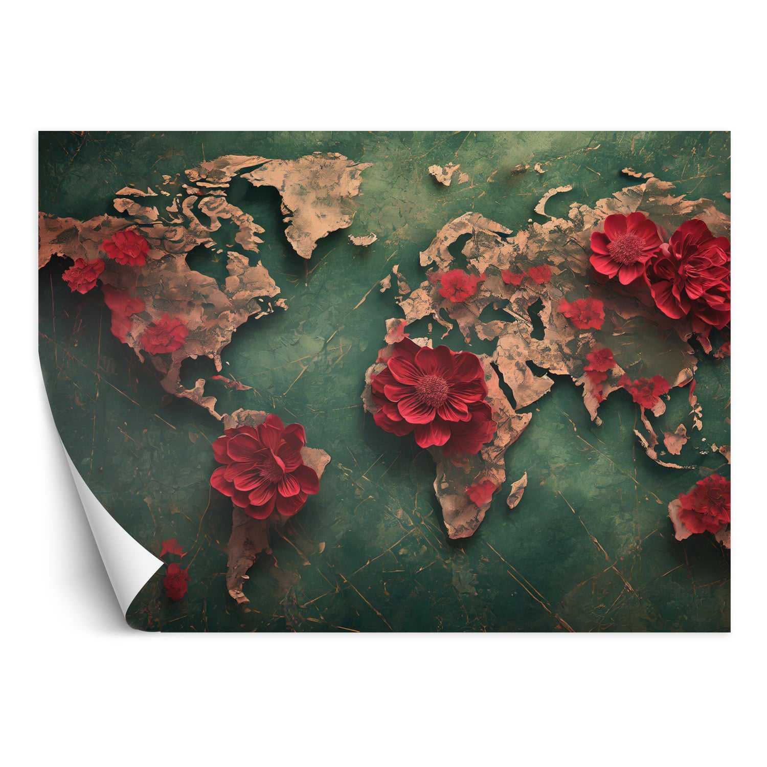 Fototapeta, Mapa Świata Kwiaty Róże 100x70