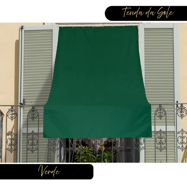 Tenda da Sole ad anelli per Esterno a Caduta, resistente alle Intemperie per Porta Balcone Veranda Tinta Unita Verde 280x300