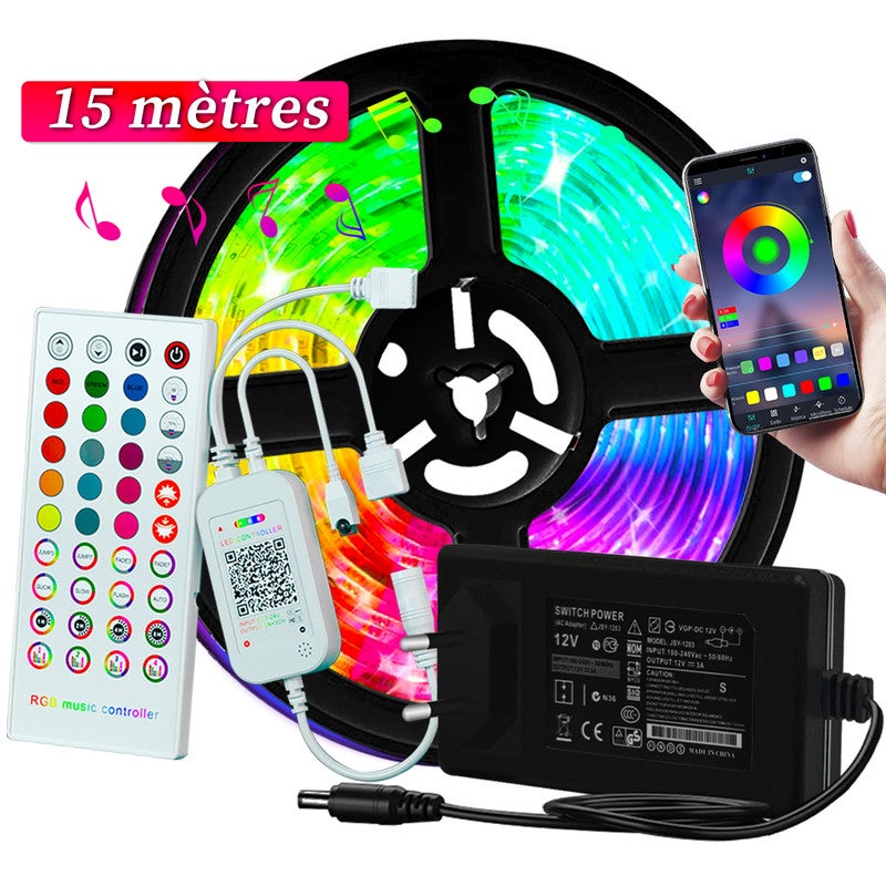 15M Luminescencyjne LED RGB z synchronizacją muzyki za pomocą aplikacji i pilota, światła LED Bluetooth do sypialni, dekoracja domu