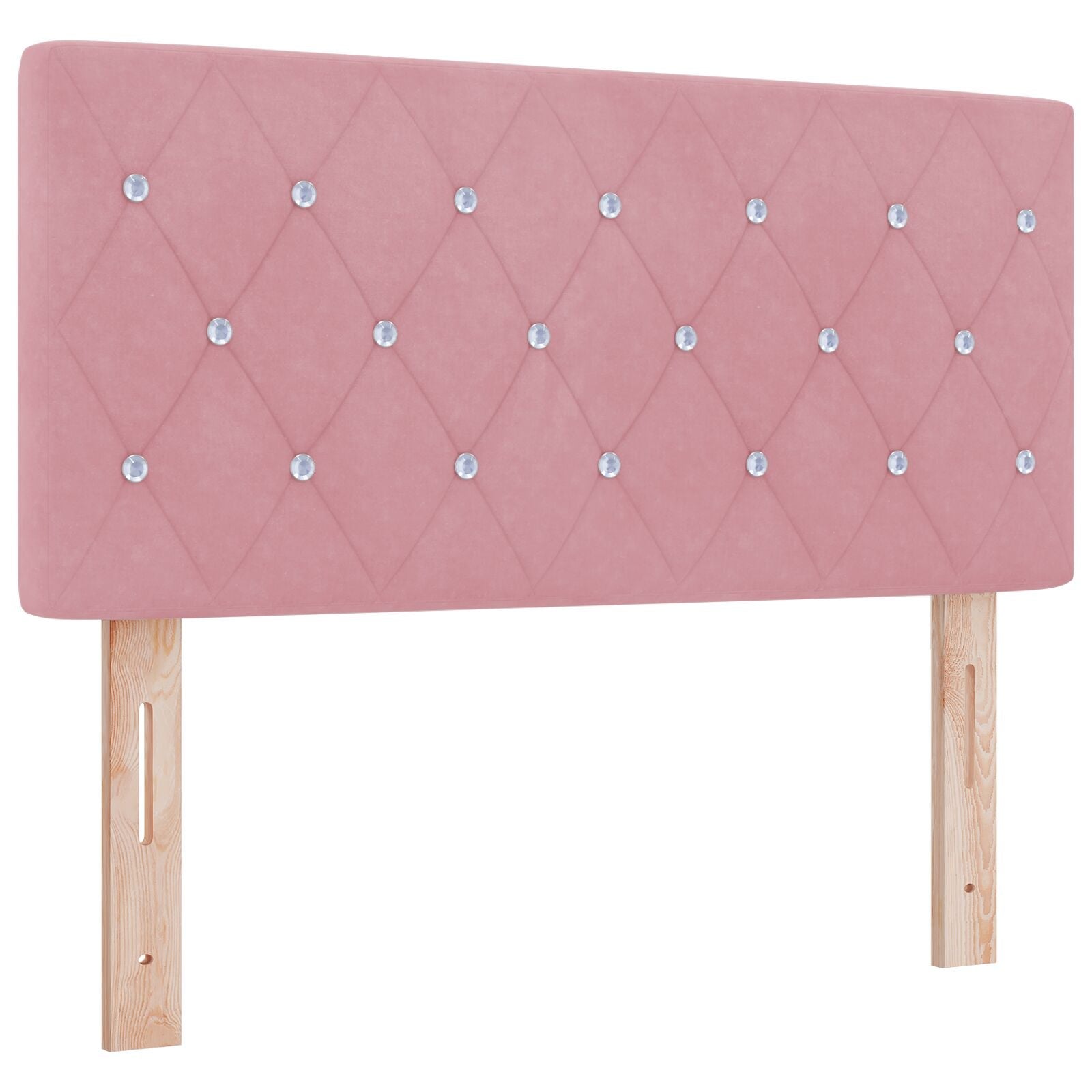 Letto imbottito 90 x 200 cm con testiera - velluto - decorazione con bottoni e rivetti - rosa