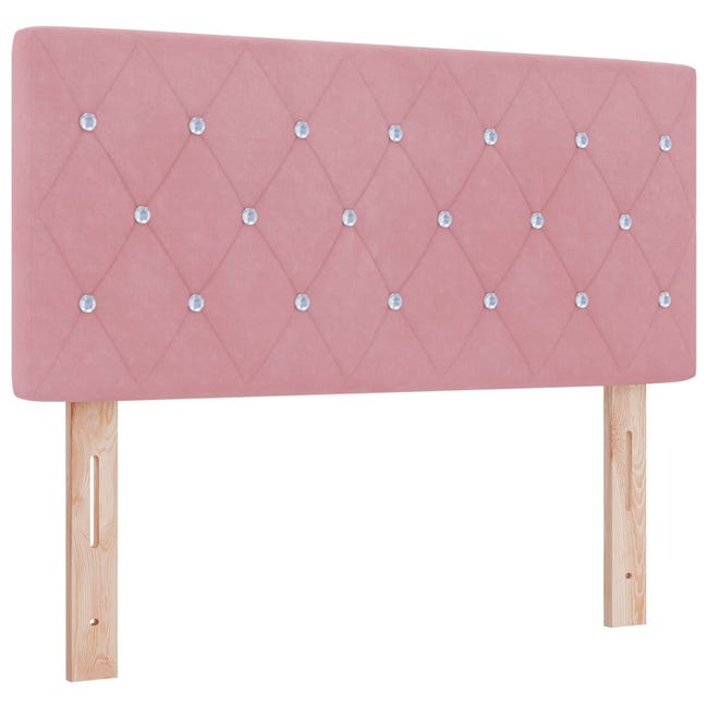 Letto imbottito 90 x 200 cm con testiera - velluto - decorazione con bottoni e rivetti - rosa Letto imbottito 90 x 200 cm con testiera - velluto - decorazione con bottoni e rivetti - rosa