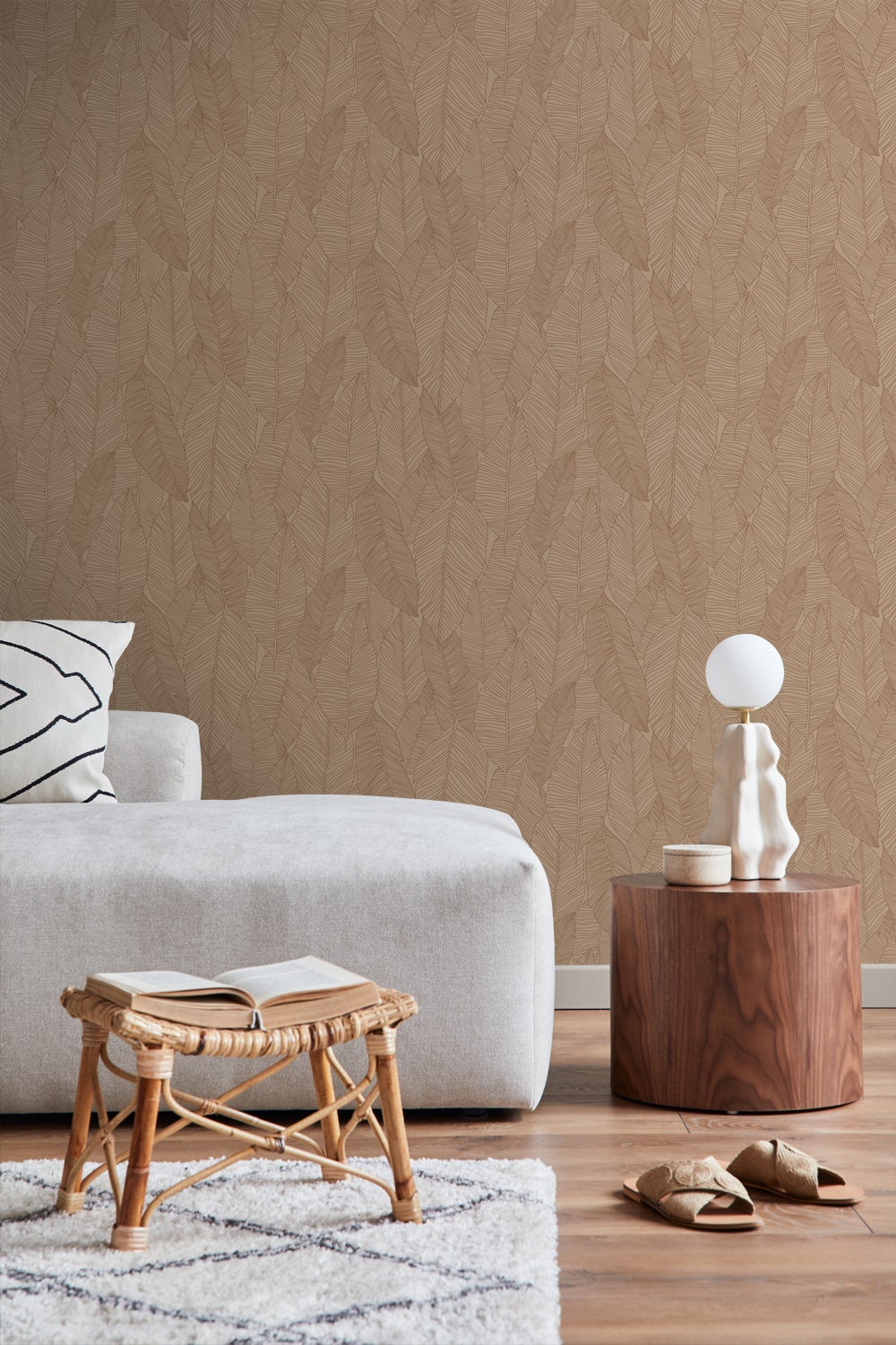 Papier peint feuilles dessinées rose terracotta - 53 cm x 10.05 m - ESTAhome - 6