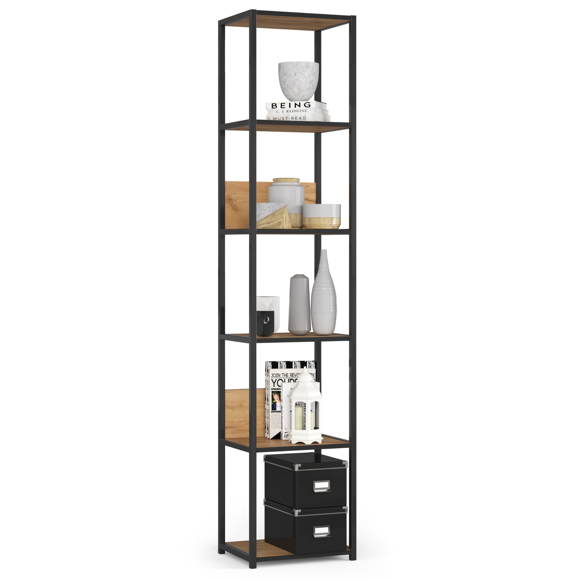 Regał industrialny AKORD metalowy Czarny Dąb Craft 40x32x192 cm