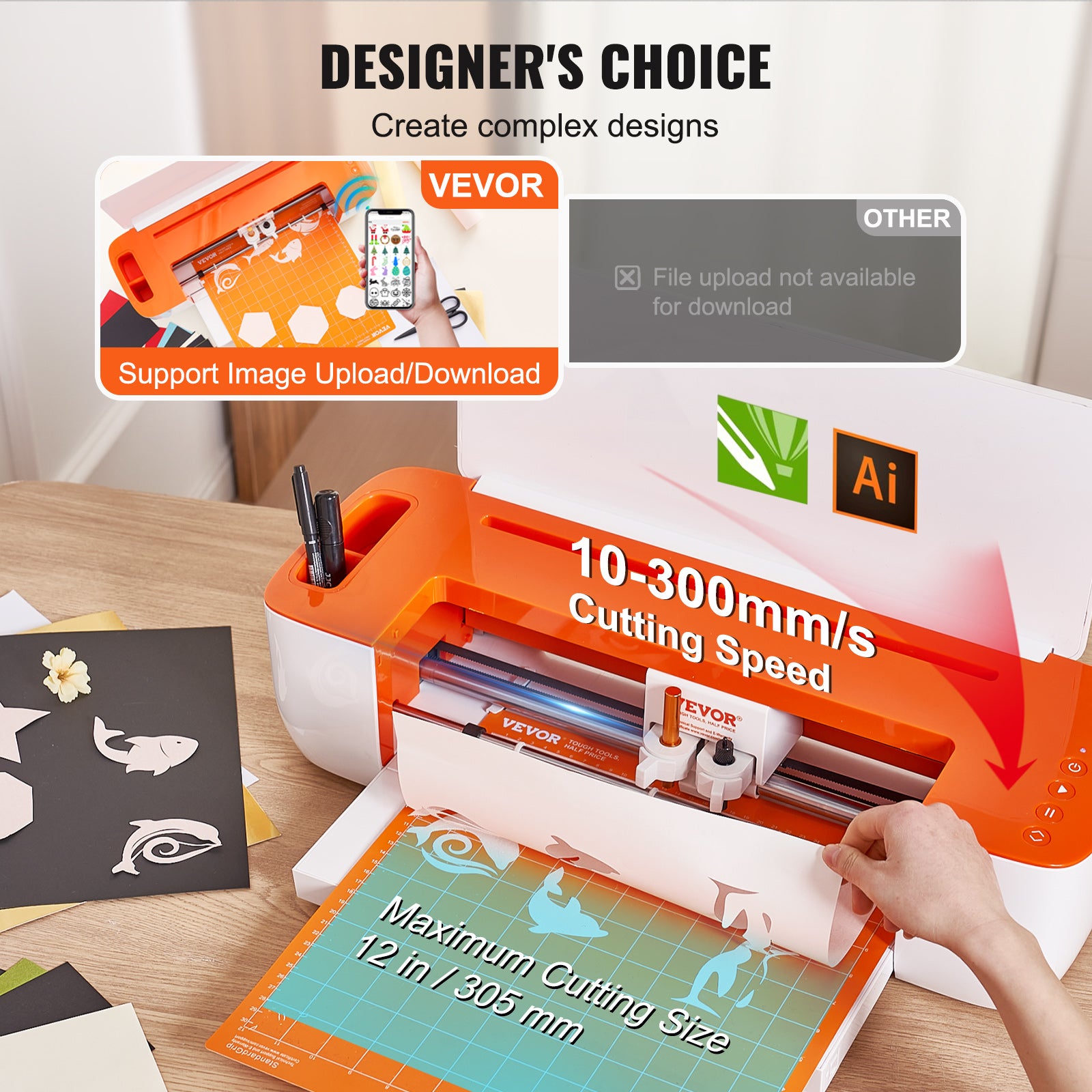 Corte vinil VEVOR, plotter corte com conectividade Bluetooth, compatível com iOS, Android, Windows e Mac, designs massivos incluídos, criação cartões - 3