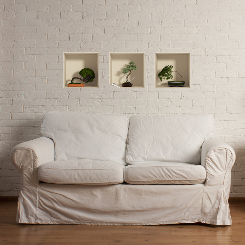 Pegatina de efecto 3d bonsai deforme - adhesivo de pared - revestimiento sticker mural decorativo - 30x90cm