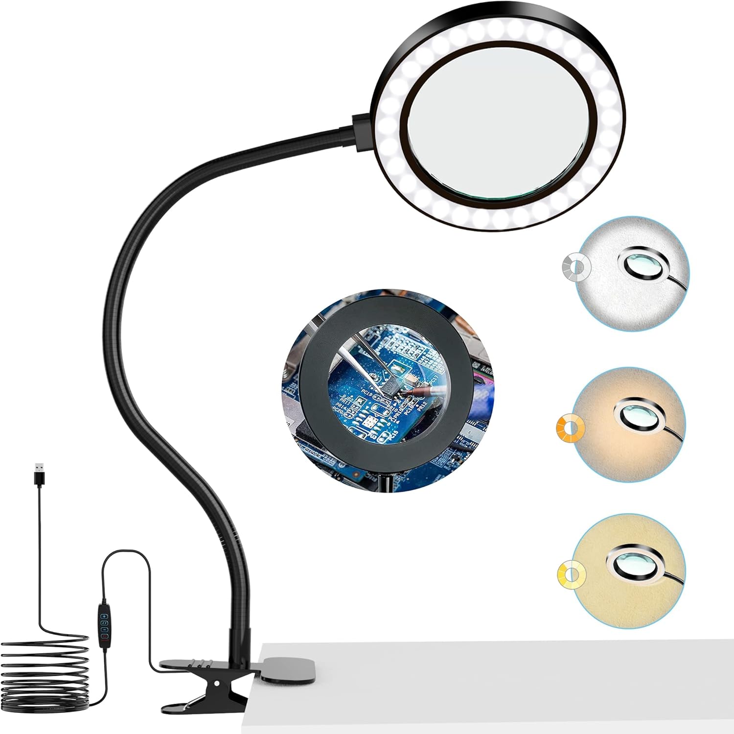 Lampa powiększająca do czytania 10x, 3 kolory, lampa lupa do makijażu ze światłem i uchwytem do czytania, naprawiania, szycia, upiększania