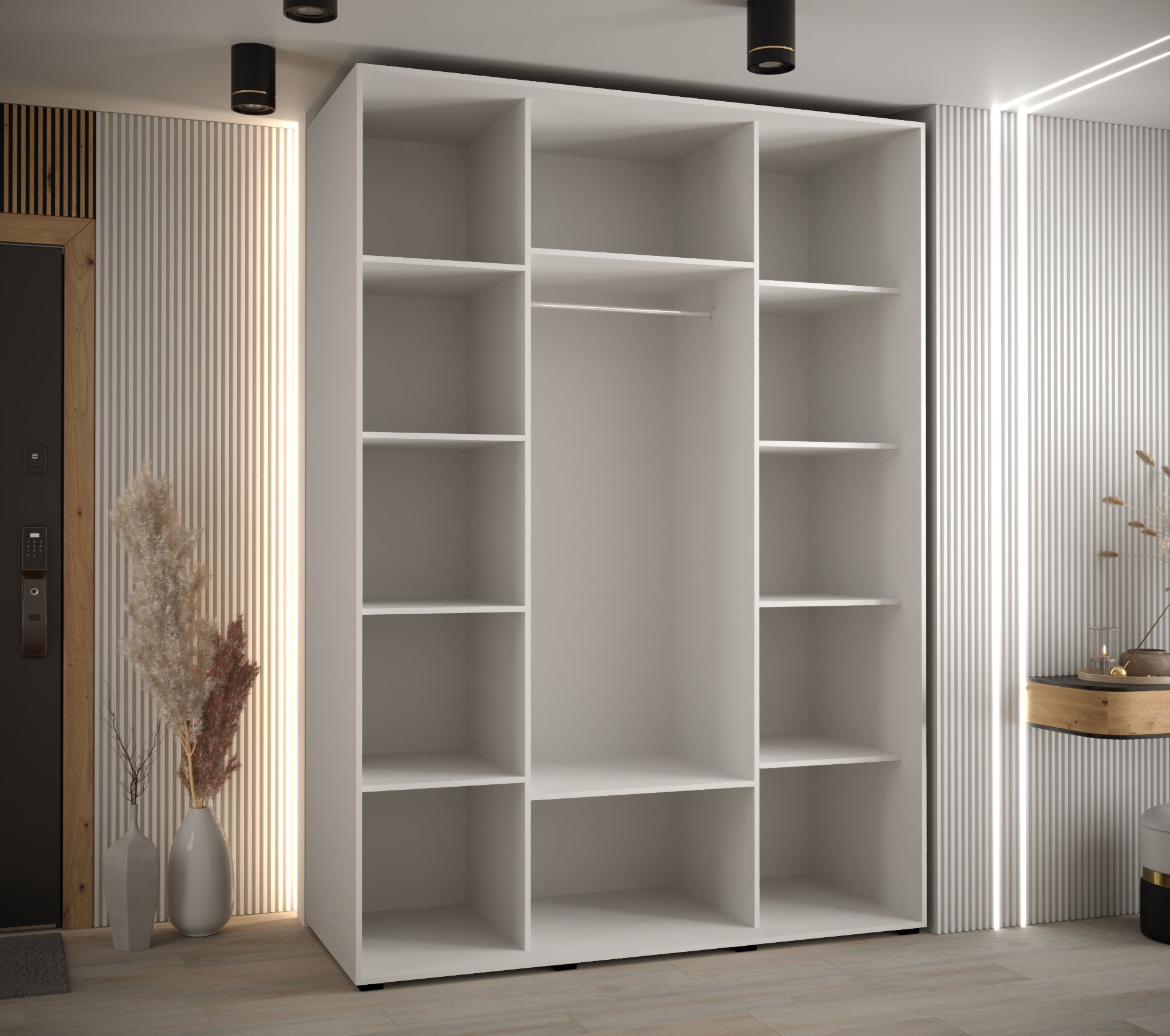 Szafa przesuwna wysoka Lanko 1 180 x 60 x 235,2 cm biały + biały + lamele czarny - Abiks Meble - 3