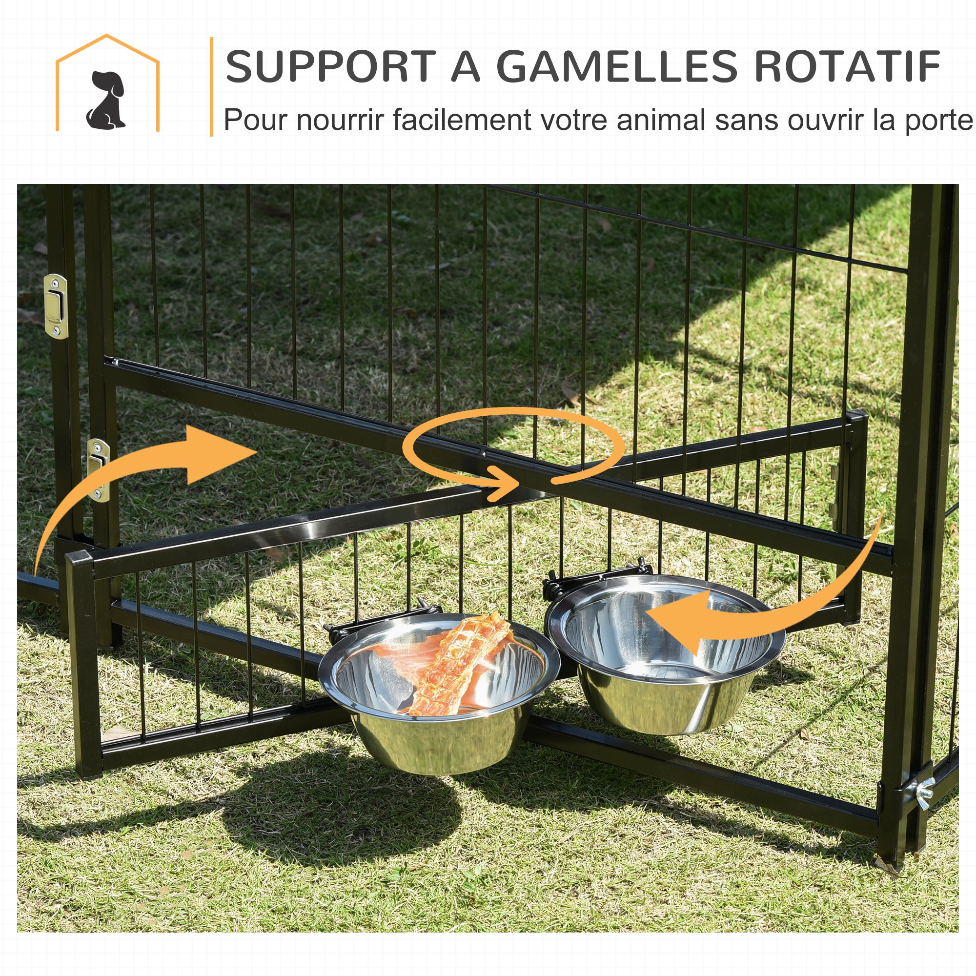 Chenil extérieur pour chiens - PawHut - support gamelle toit résistant intempéries espace spacieux - métal - 141x141x151cm - noir - 6