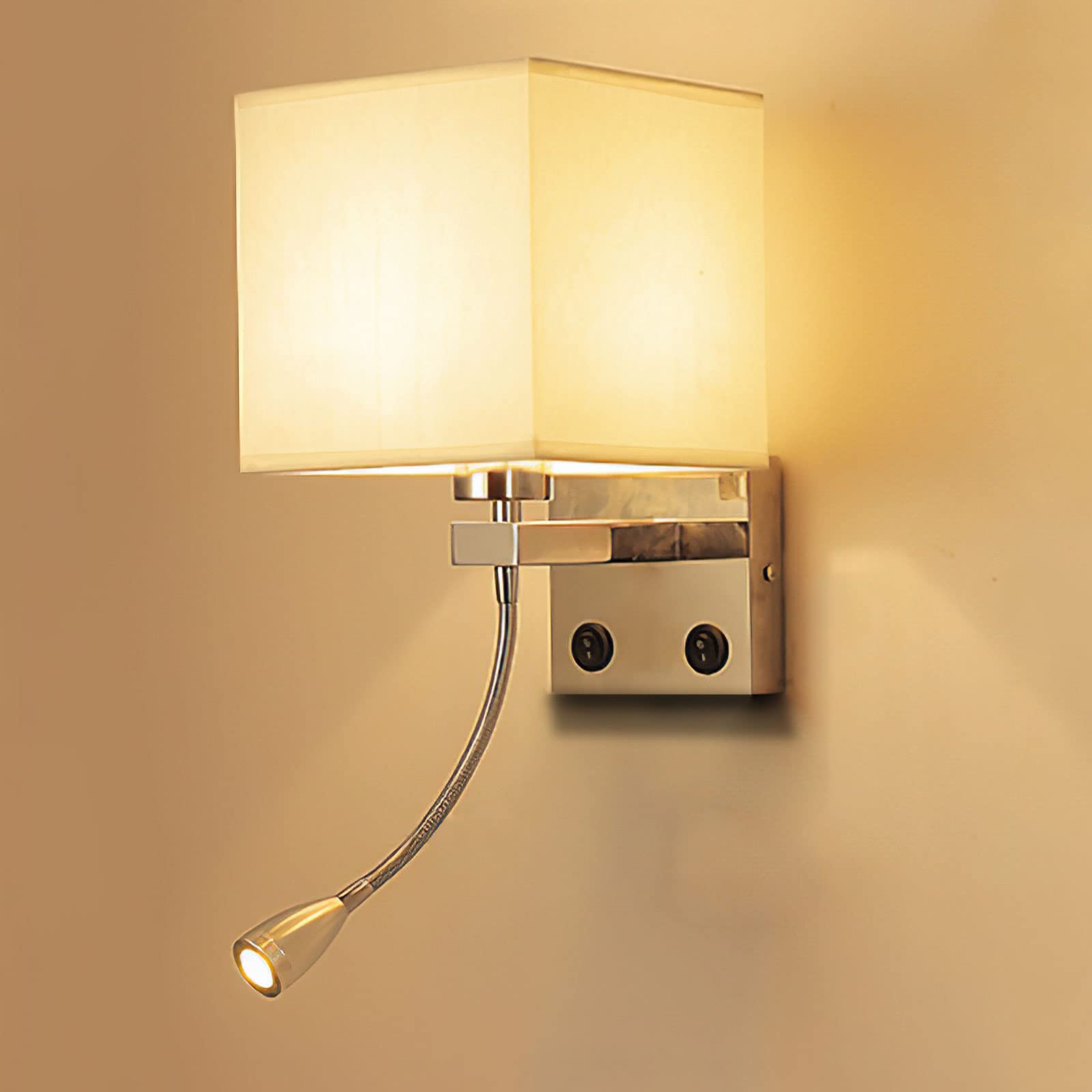 Applique Da Parete In Legno Massello Con Paralume In Vetro – Lampada Quadrata E27 Per Camera, Soggiorno, Corridoio E Scale (Lampadina Esclusa)