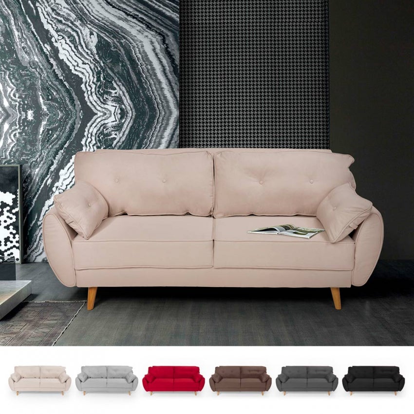 Divano Letto 3 Posti In Lino - Sistema Clic Clac, Design Nordico, Imbottitura Alta Densità - Foto 4