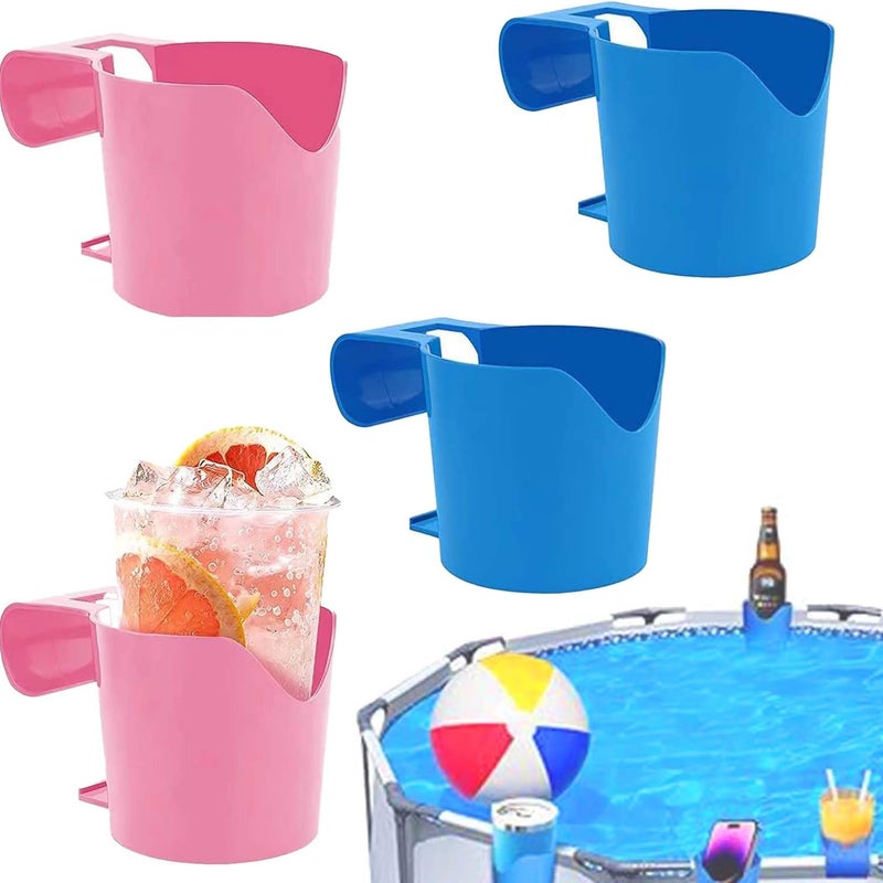Zestaw 4 uchwytów na kubki do basenu naziemnego, akcesoria basenowe, akcesoria do basenów naziemnych, plastikowe uchwyty na kubki do basenu, niebieski