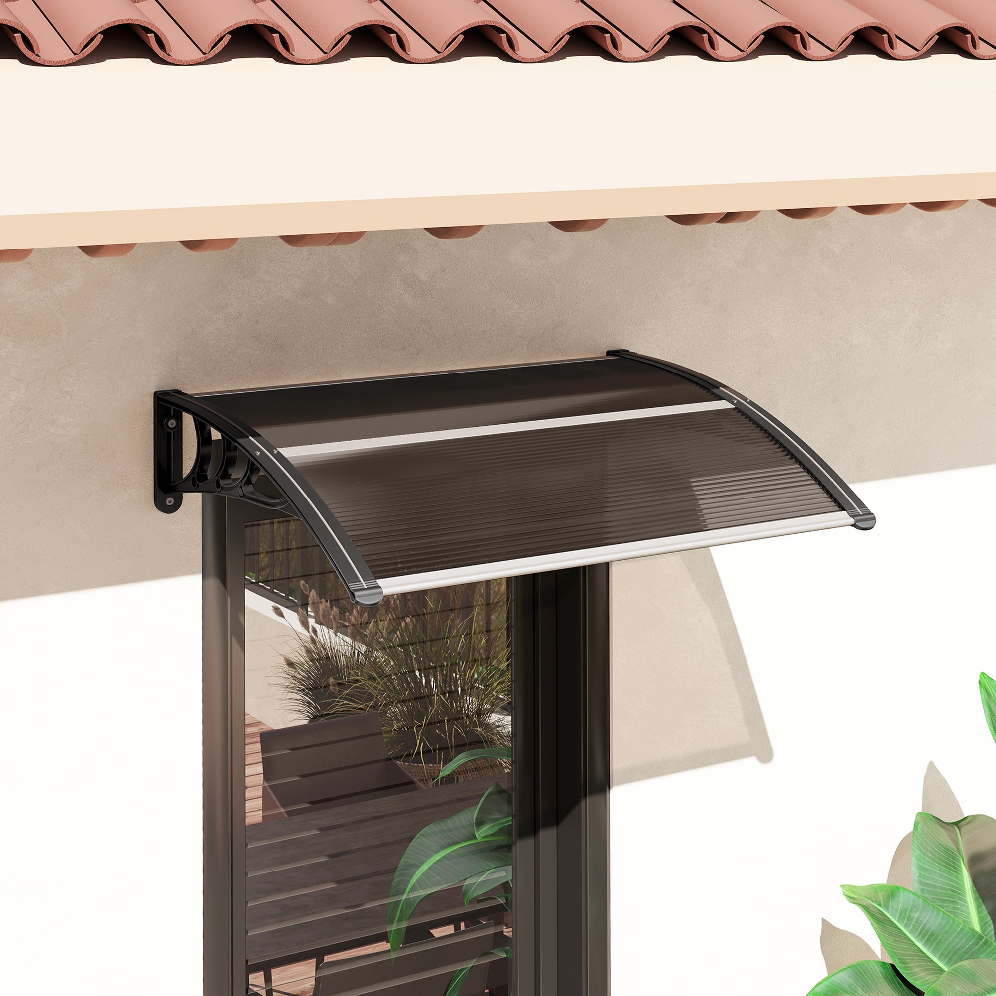 Marquise de Proteção Outsunny Liga de Alumínio, PP e PC Marrom e Preto 75x100x23 cm - 9