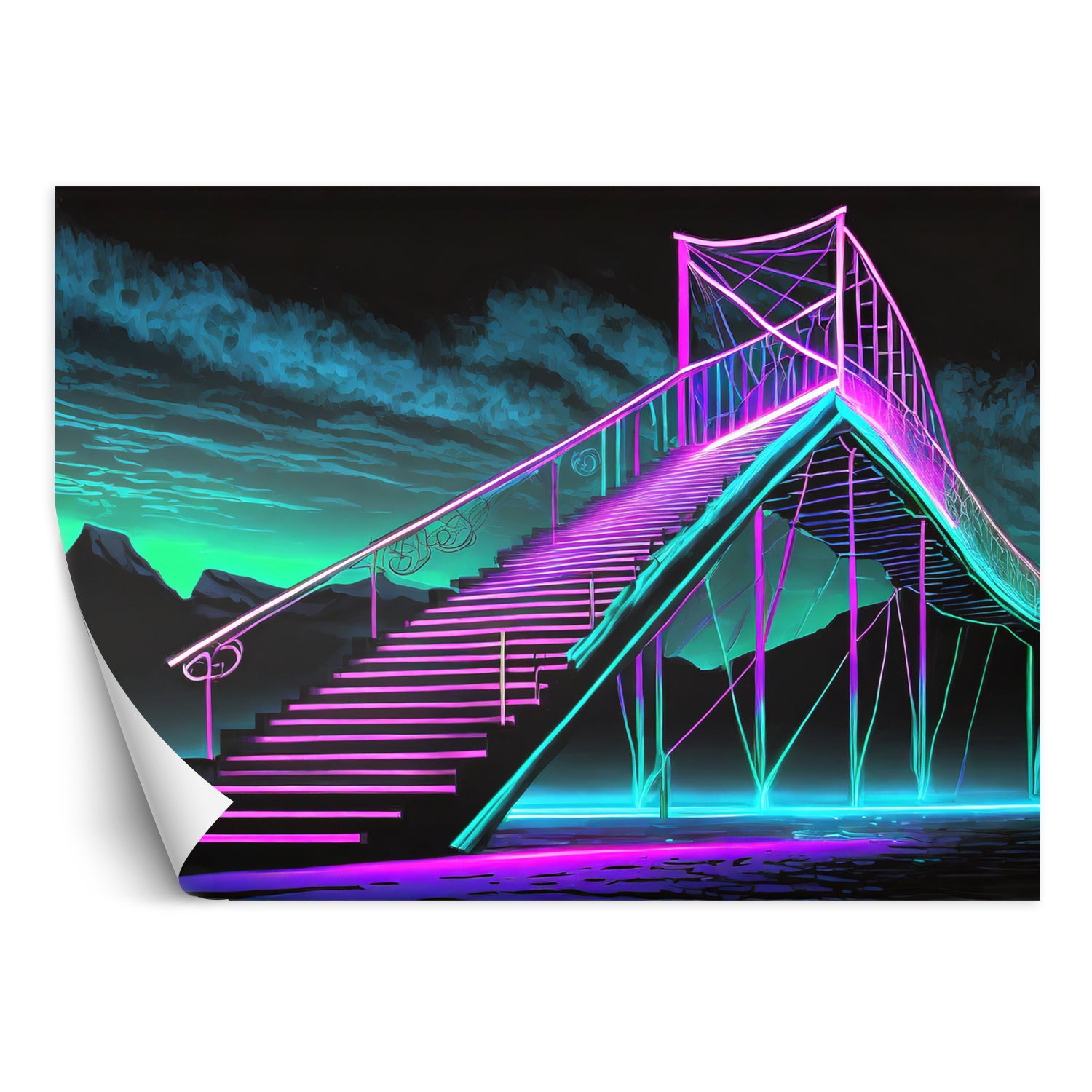 Fototapeta, Neonowe schody Futurystyczna abstrakcja 400x280
