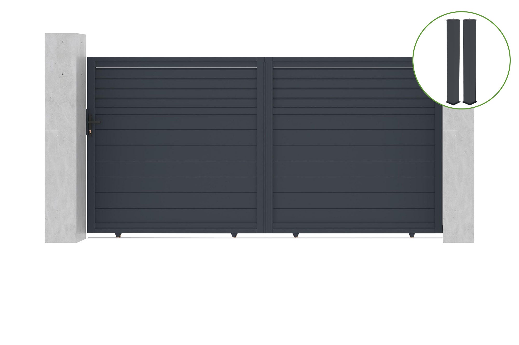Brama przesuwna 3,5m EIGER wys. 180cm aluminium szare + 2 słupki 20x20cm wys. 19