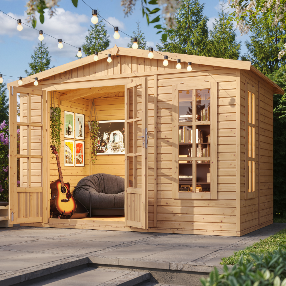 Abri de jardin bois avec plancher, avec bardeaux bitumineux couleur ROUGE l332xP222xH232cm/6m2, Atelier, Studio TIMBELA M334FB - 4