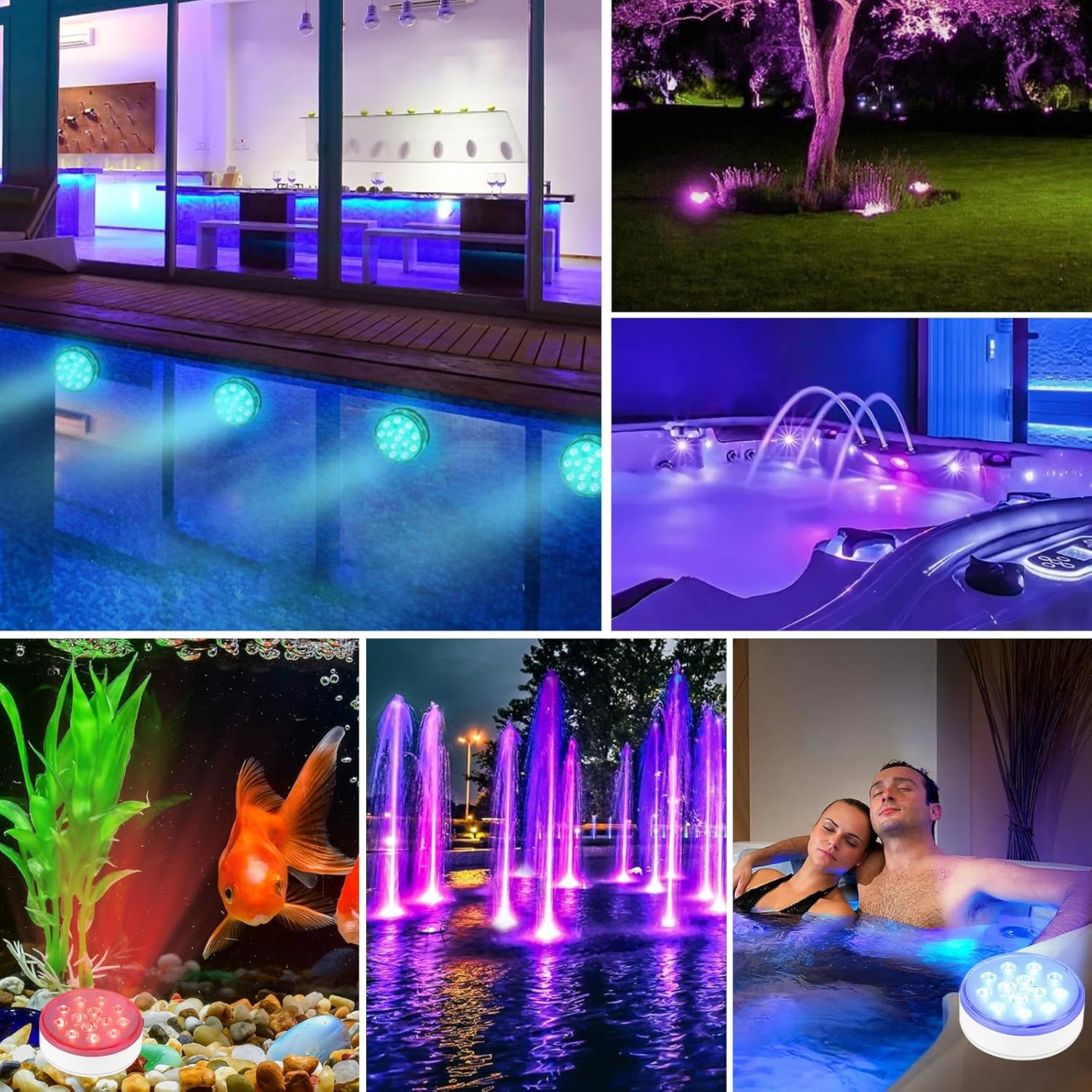 Lampe de piscine LED submersible rechargeable, 4 lumières, IP68, 16 couleurs RVB, avec télécommande, adaptée aux piscines et aquariums - 7