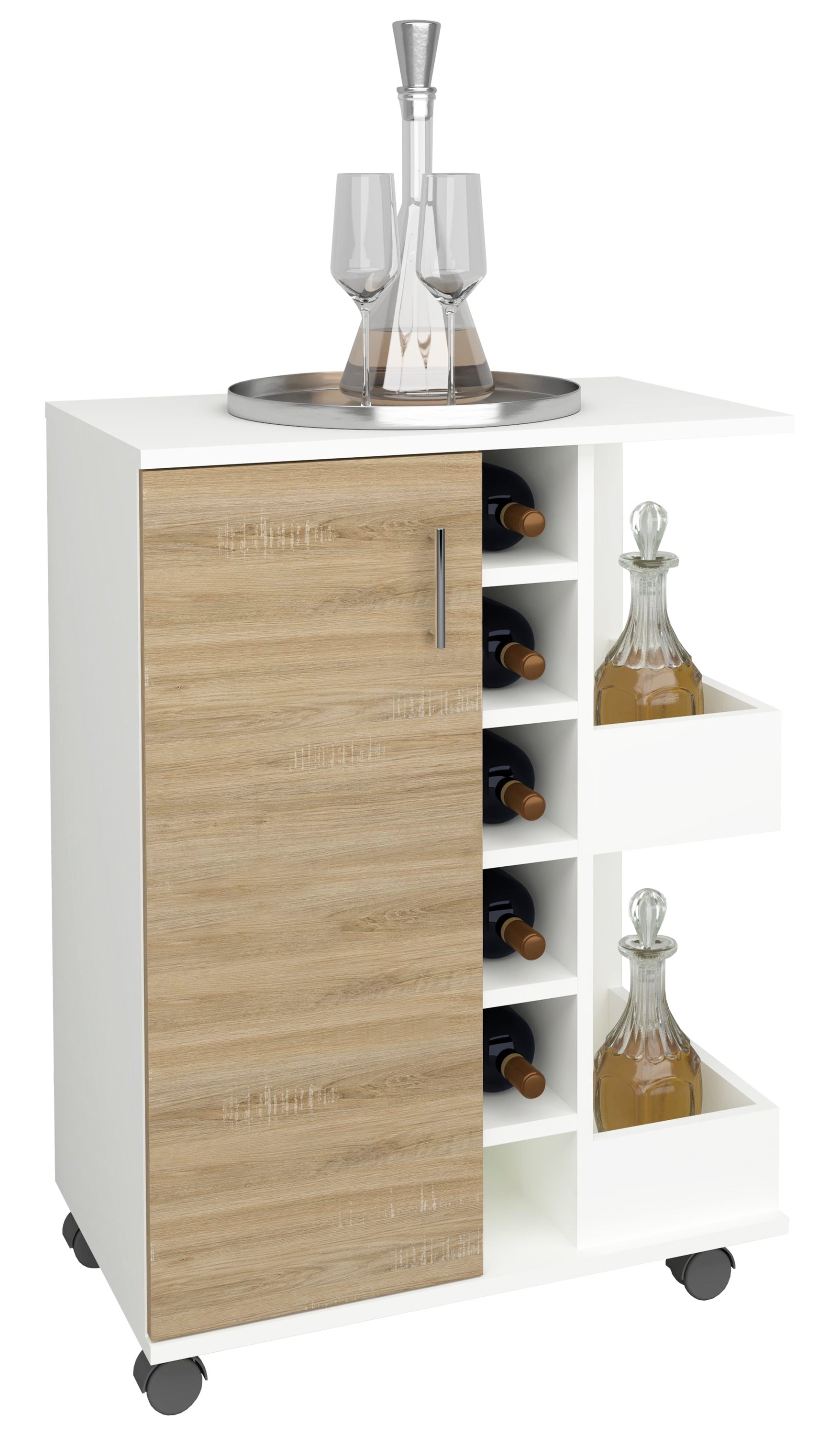 Carrello da Bar a 3 livelli con portabottiglie, elegante carrello da cucina Mobi