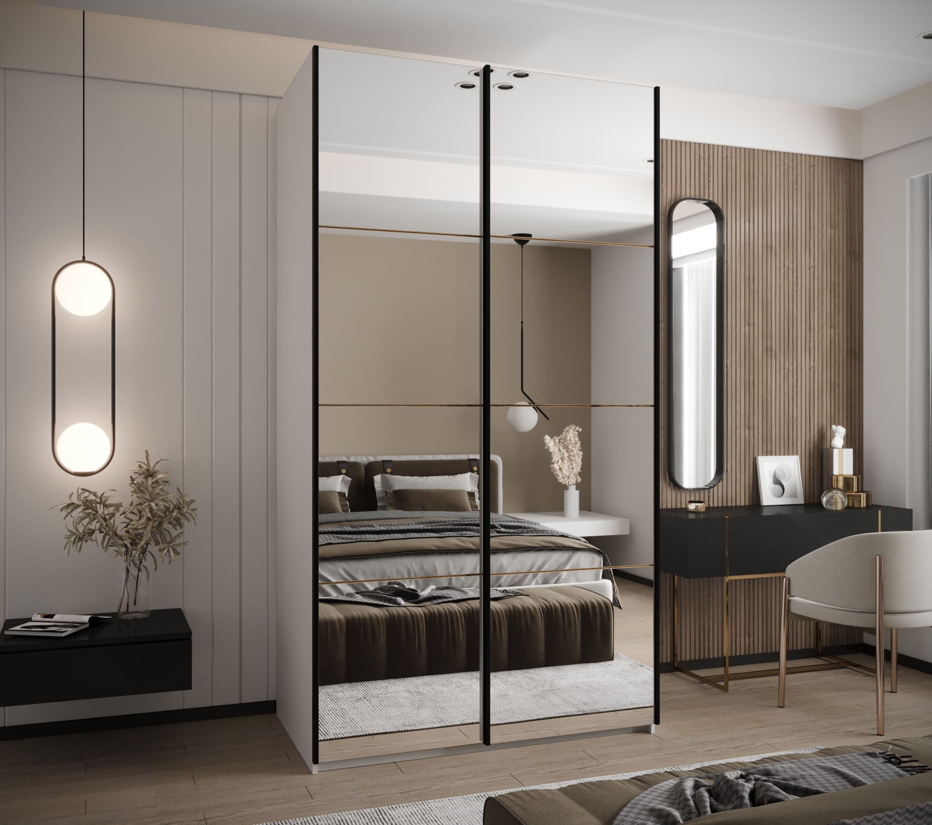 Szafa przesuwna wysoka Lux 2 130 x 64 x 245,5 cm biały + artisan + u. czarny - Abiks Meble - 2