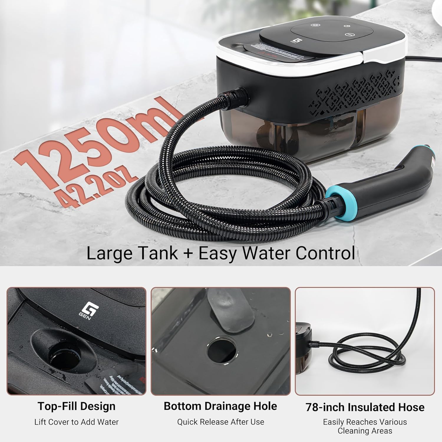 FULEADTURE Juego de limpiador a vapor de 10 piezas, 3KW, potente hidrolavadora de alta presión, adecuada para limpiar manchas de aceite y alfombras. - 6